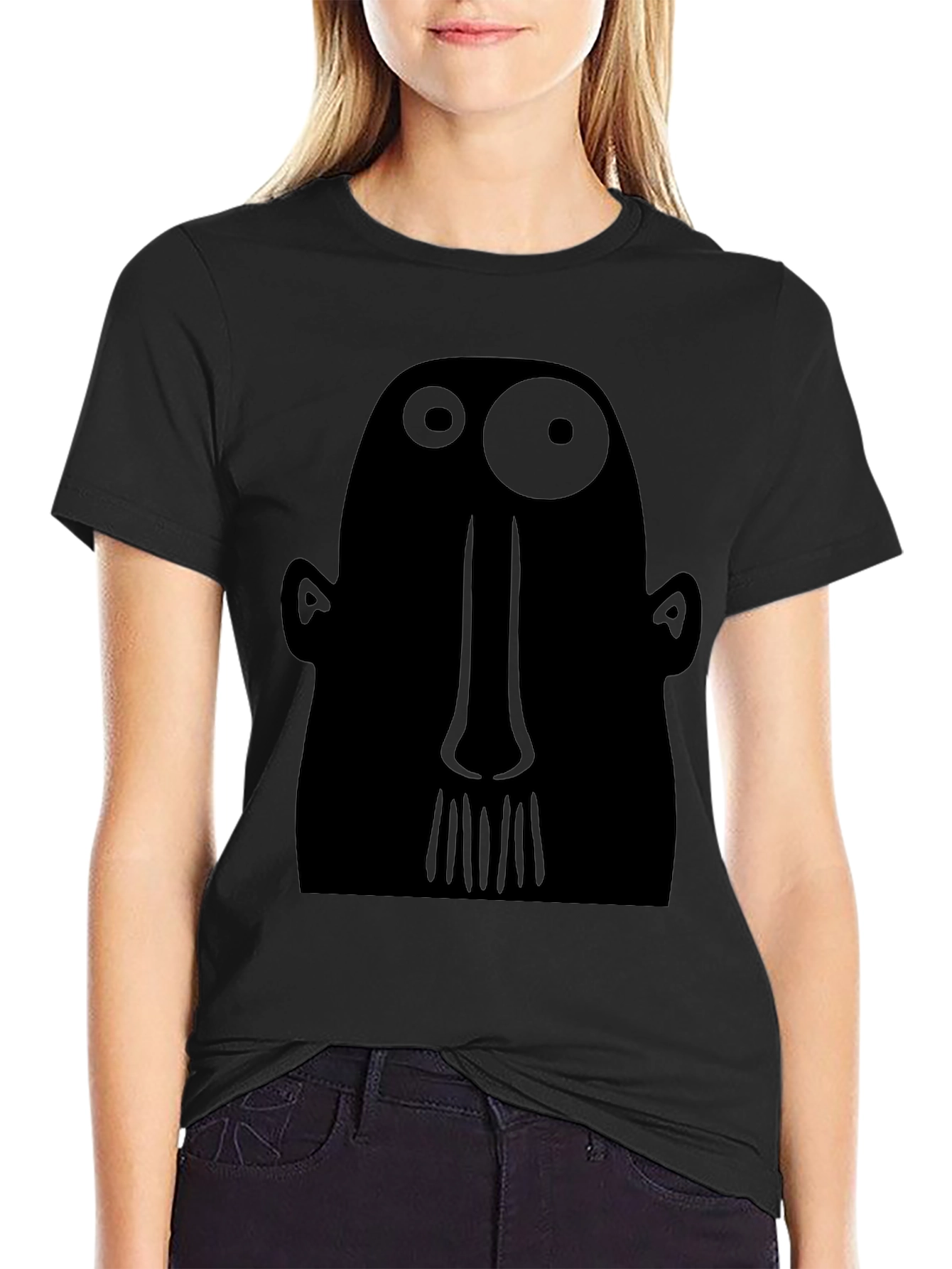 Abstract Face Graphic Tee - Black Cotton T-Shirt