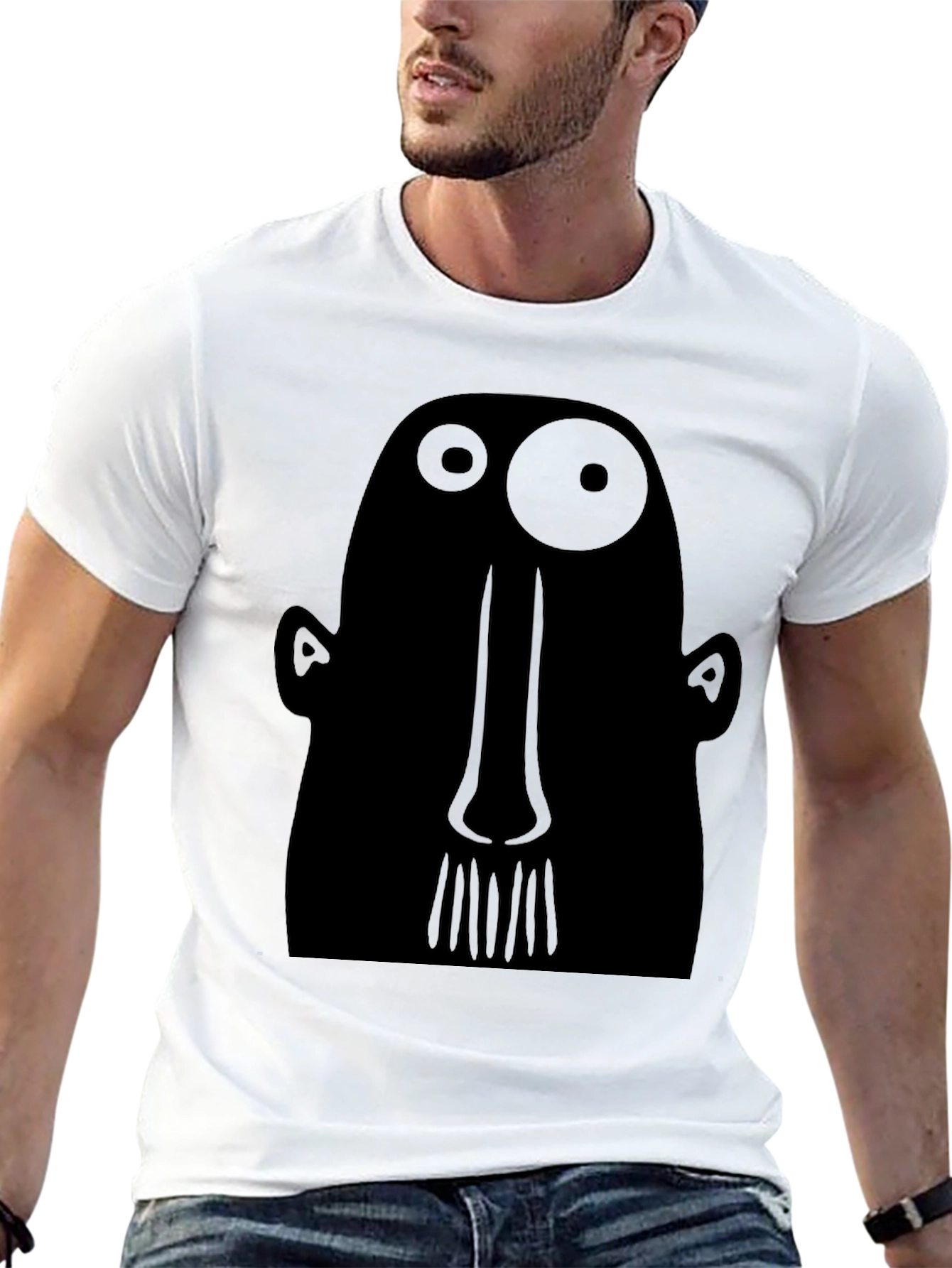 Abstract Face Graphic Tee - Black Cotton T-Shirt