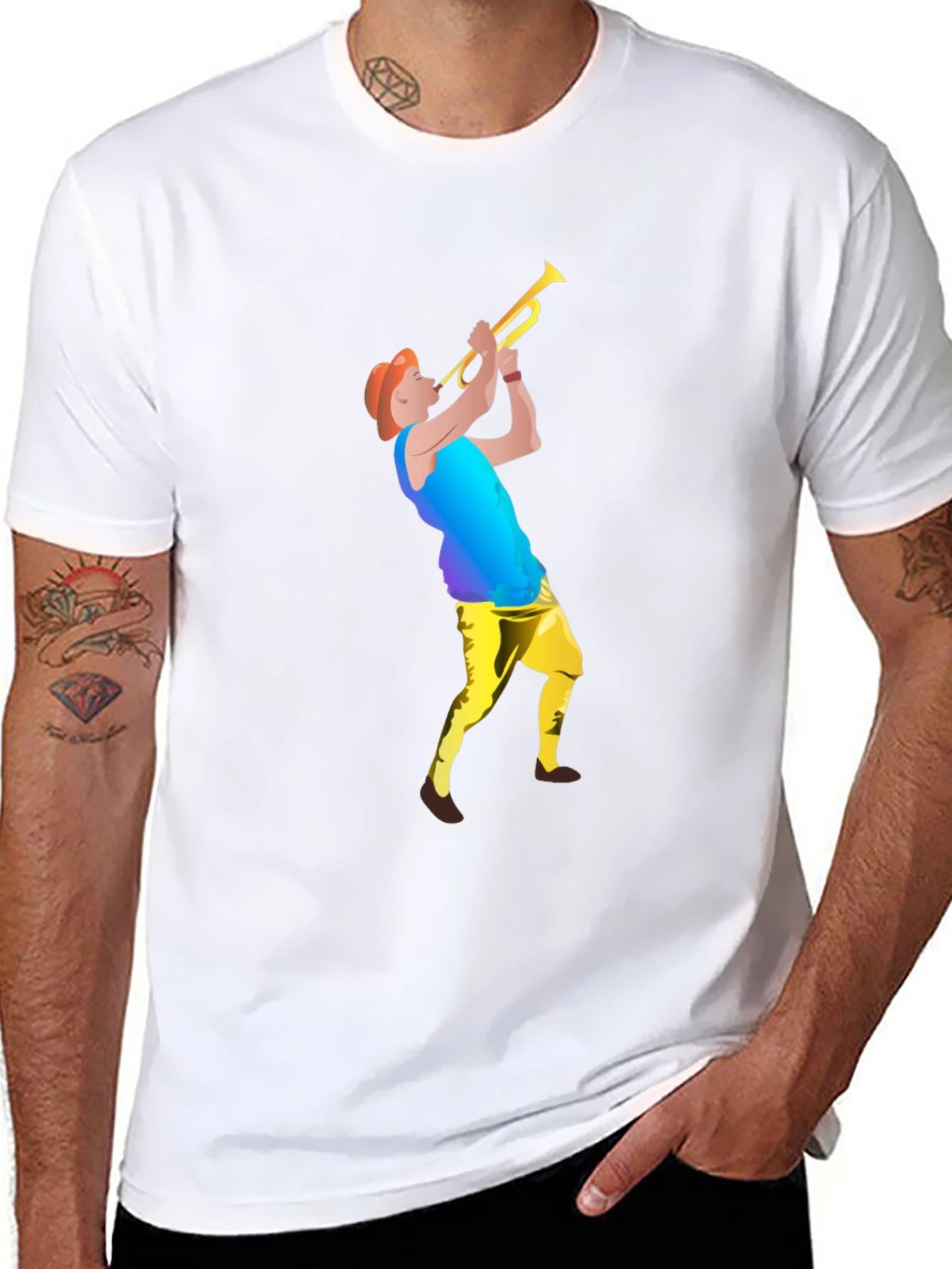 Black T-Shirt with Trumpet Player Graphic