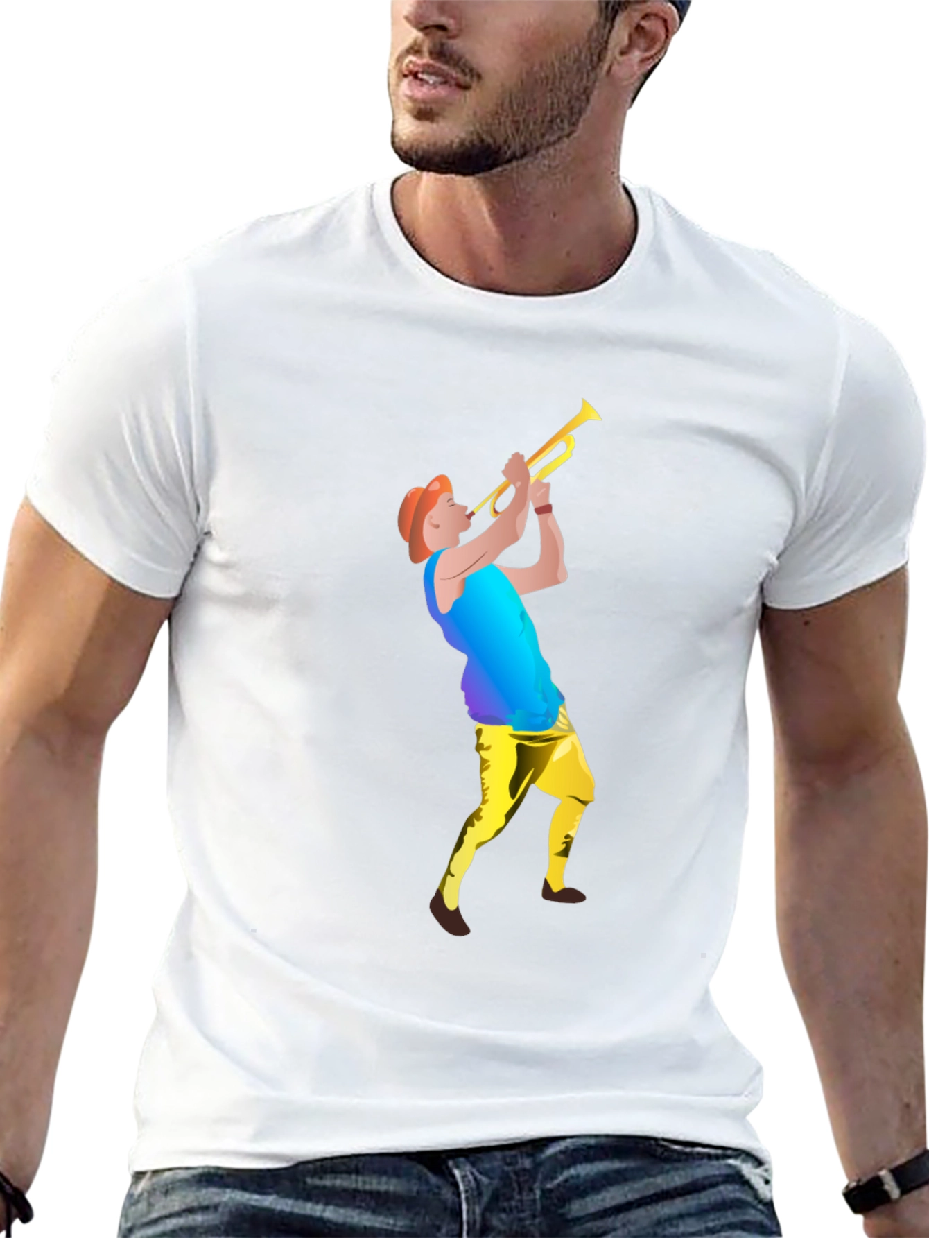 Black T-Shirt with Trumpet Player Graphic