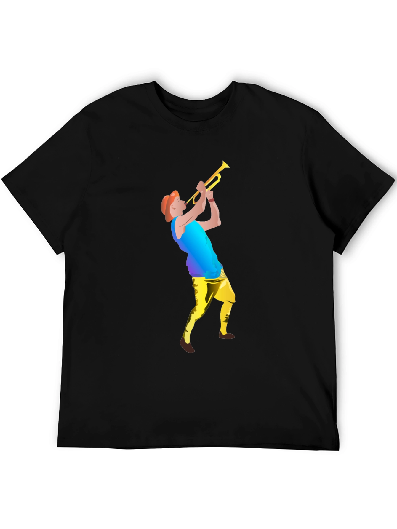 Black T-Shirt with Trumpet Player Graphic