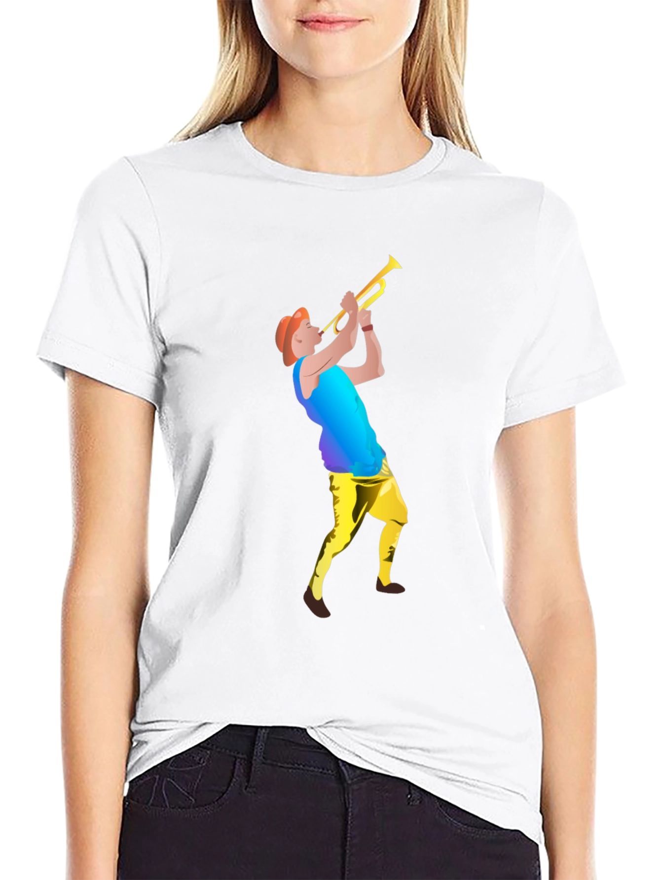 Black T-Shirt with Trumpet Player Graphic