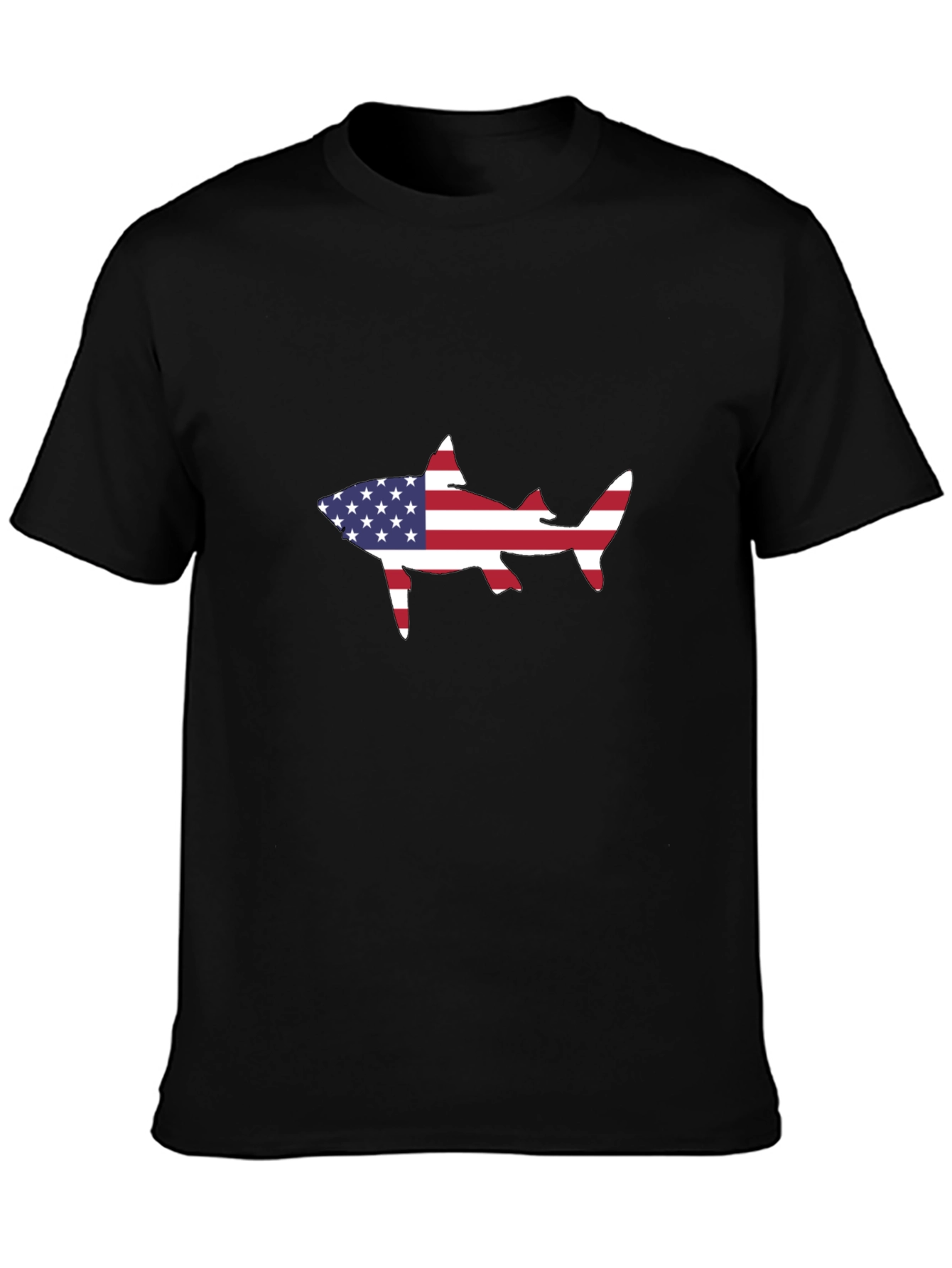 American Flag Shark Black T-Shirt