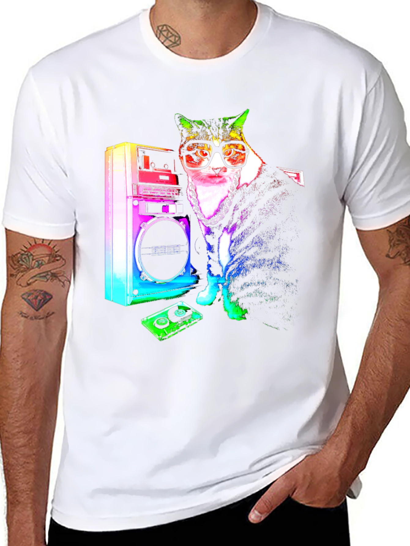 Retro Cat Boombox Graphic T-Shirt