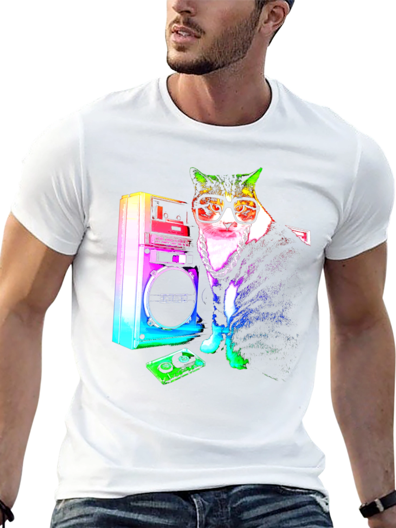 Retro Cat Boombox Graphic T-Shirt