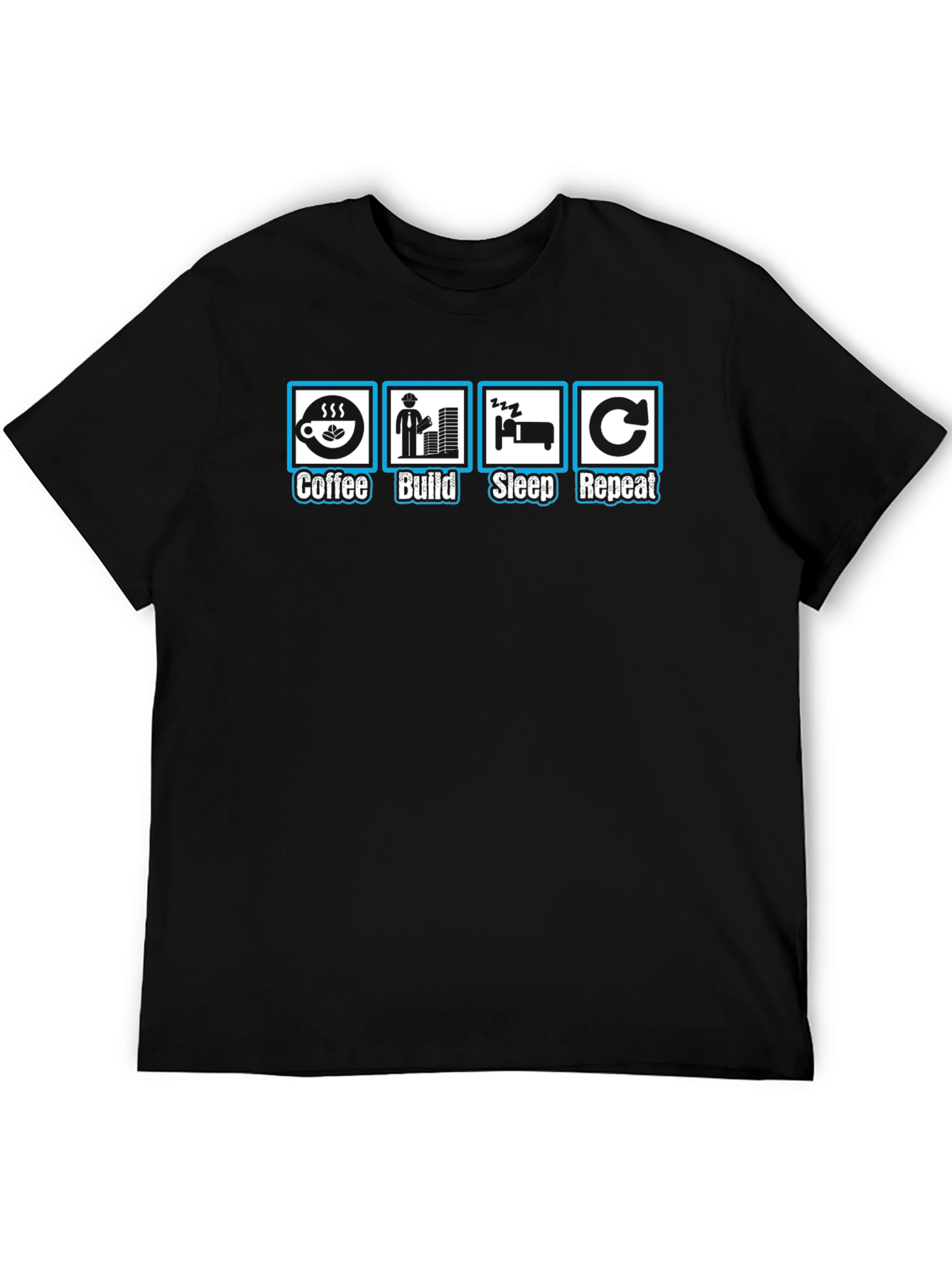 Coffee Build Sleep Repeat Black Graphic T-Shirt