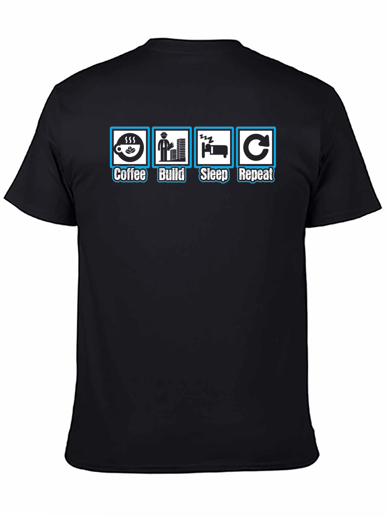 Coffee Build Sleep Repeat Black Graphic T-Shirt