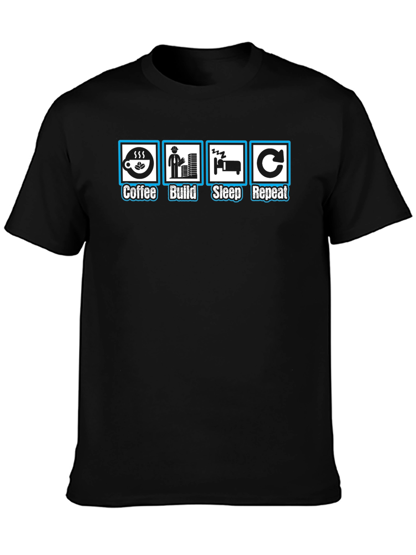 Coffee Build Sleep Repeat Black Graphic T-Shirt