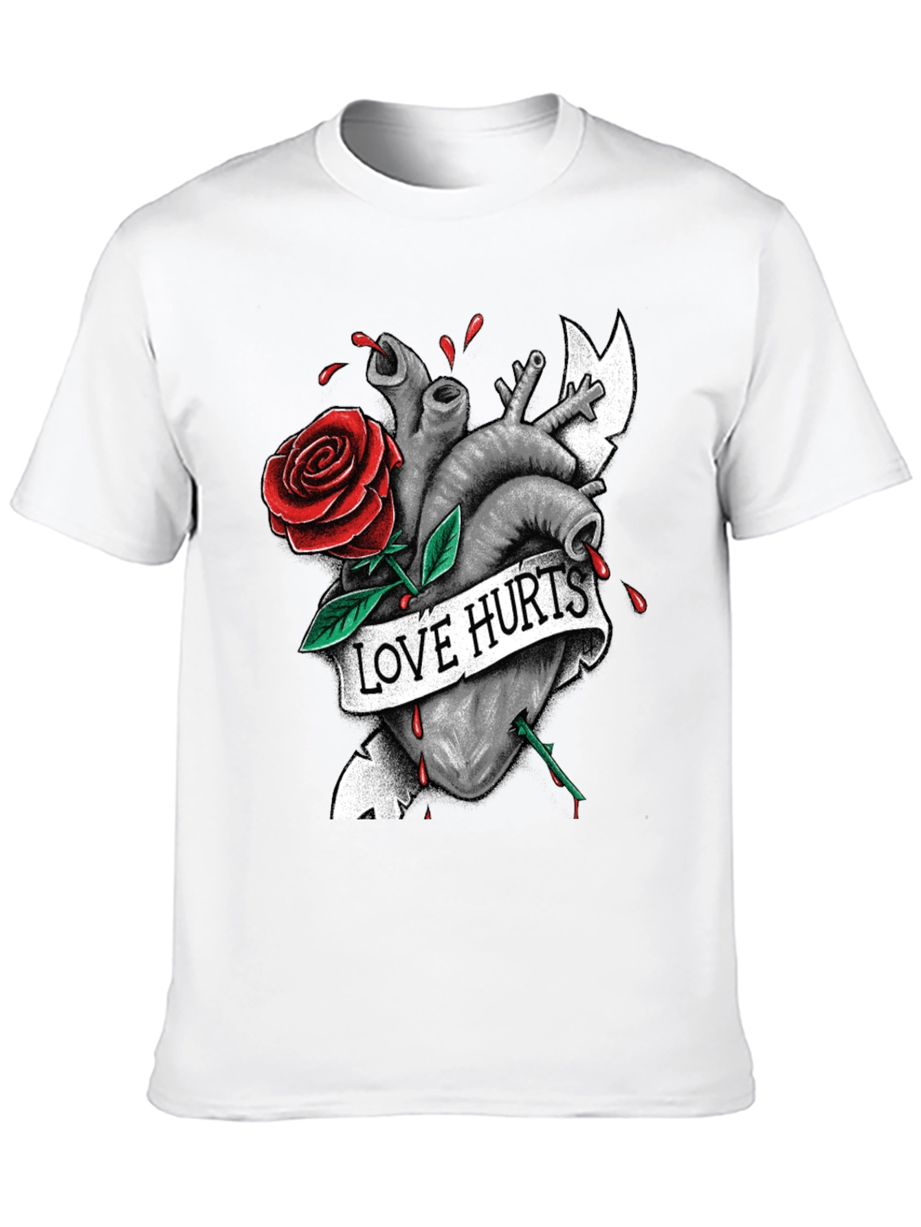 Love Hurts Graphic Tee - Heart & Rose Design