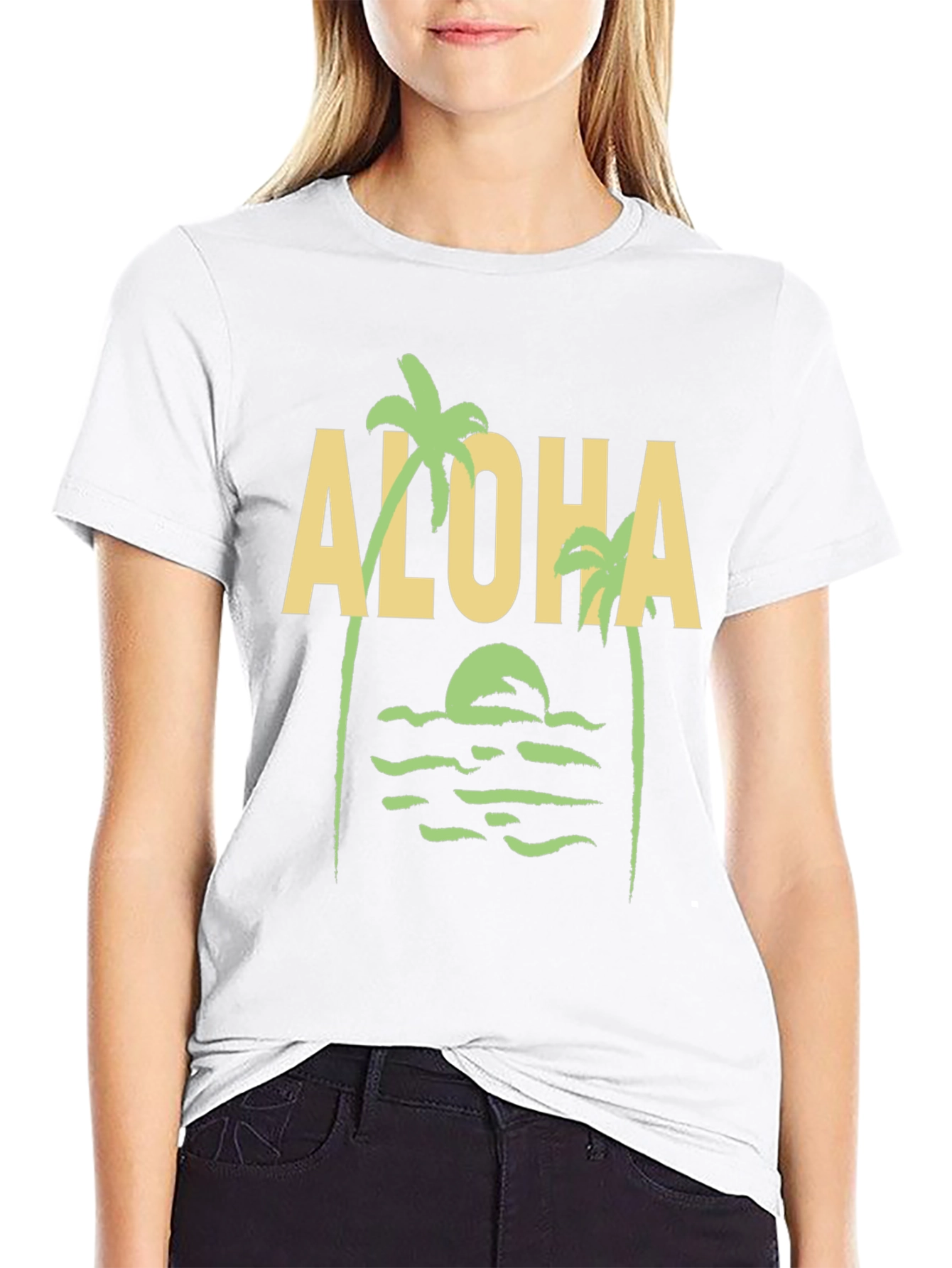 Aloha Palm Tree Graphic Tee - Black