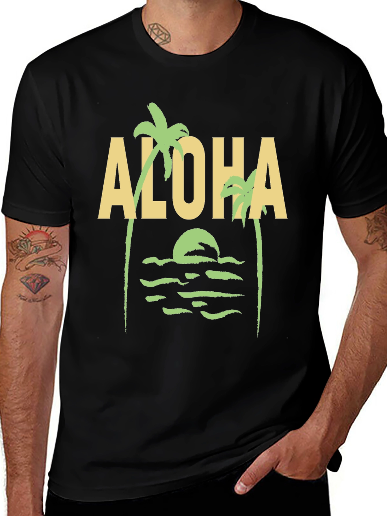 Aloha Palm Tree Graphic Tee - Black