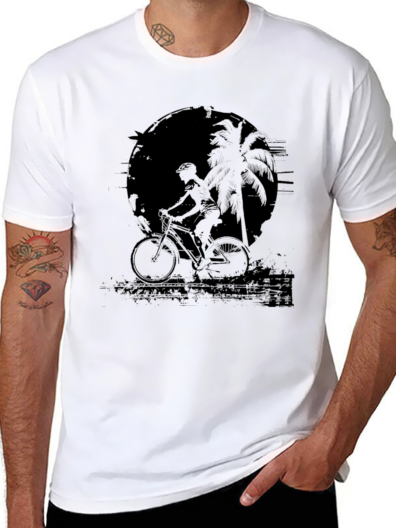 Black Bike Rider Palm Tree Graphic Tee
