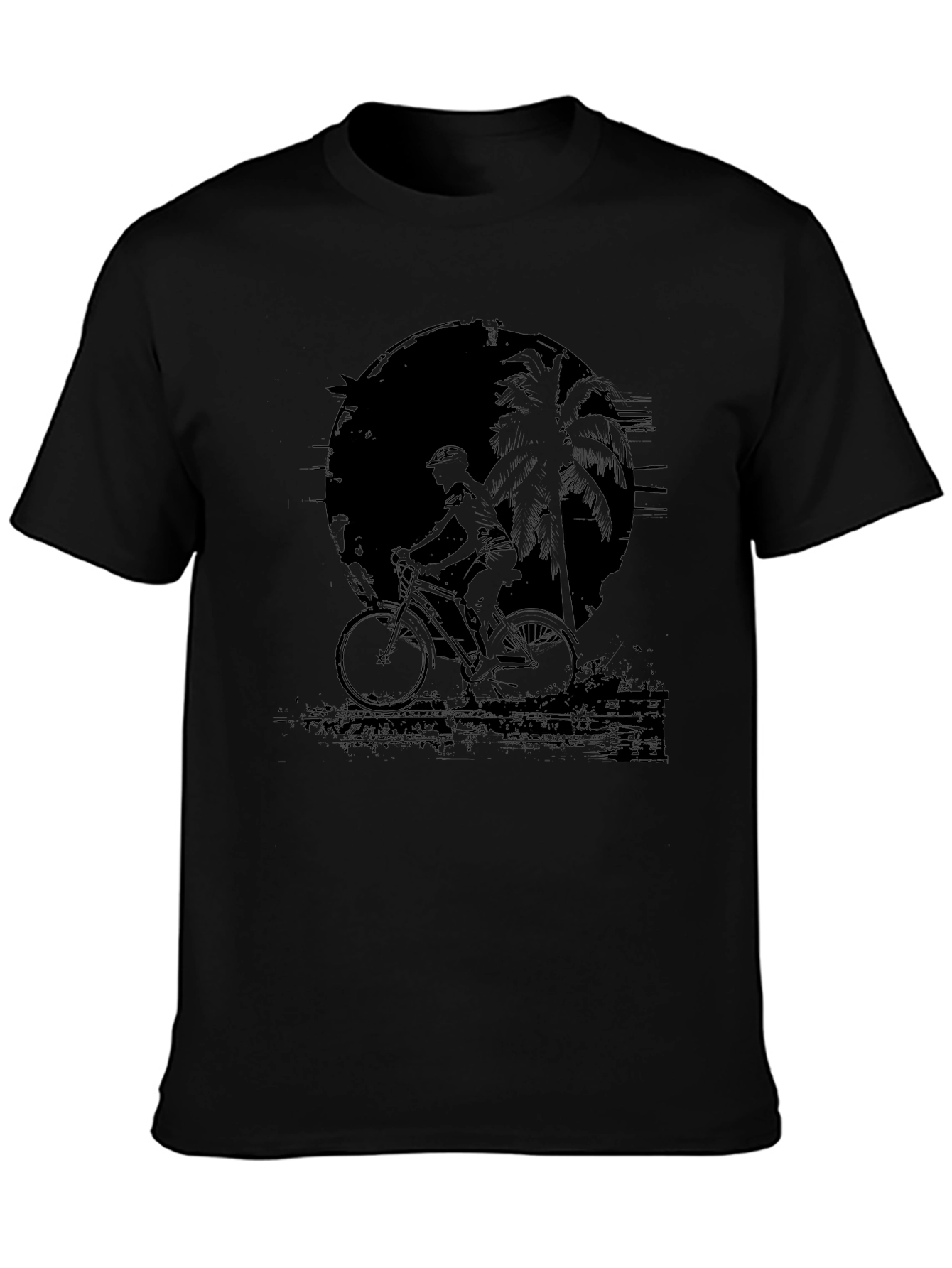 Black Bike Rider Palm Tree Graphic Tee