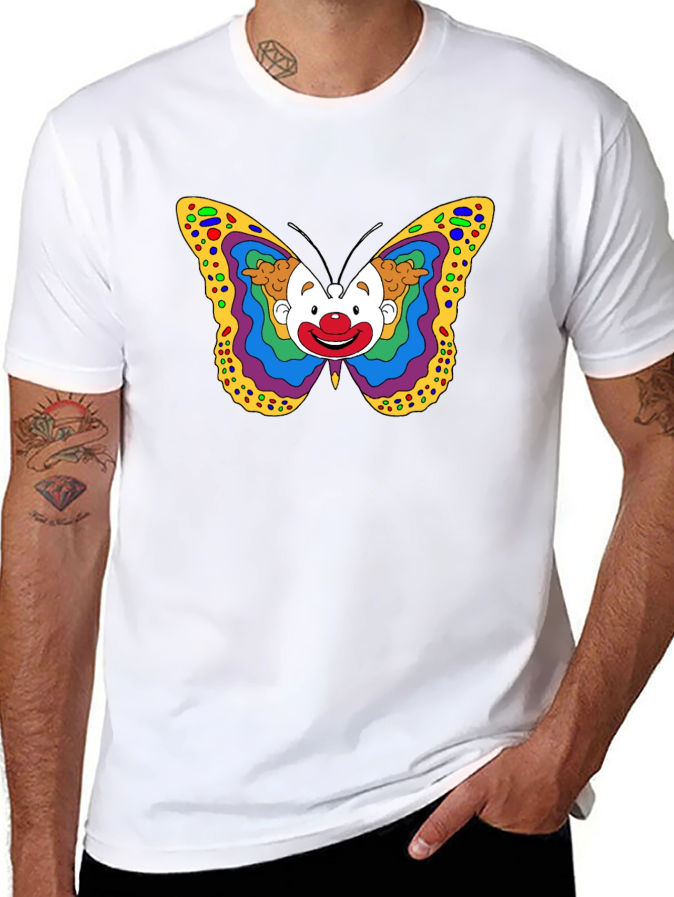 Clown Butterfly Graphic Tee - Unique Art T-Shirt