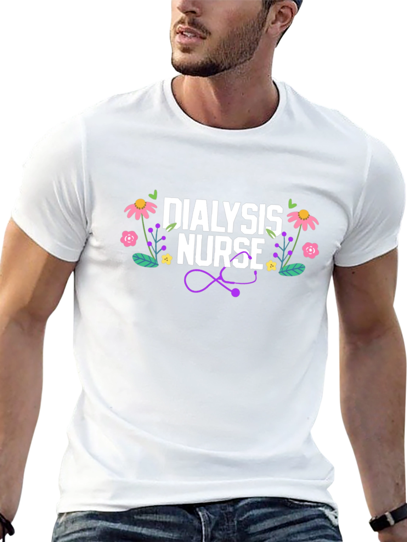Dialysis Nurse Floral Stethoscope T-Shirt