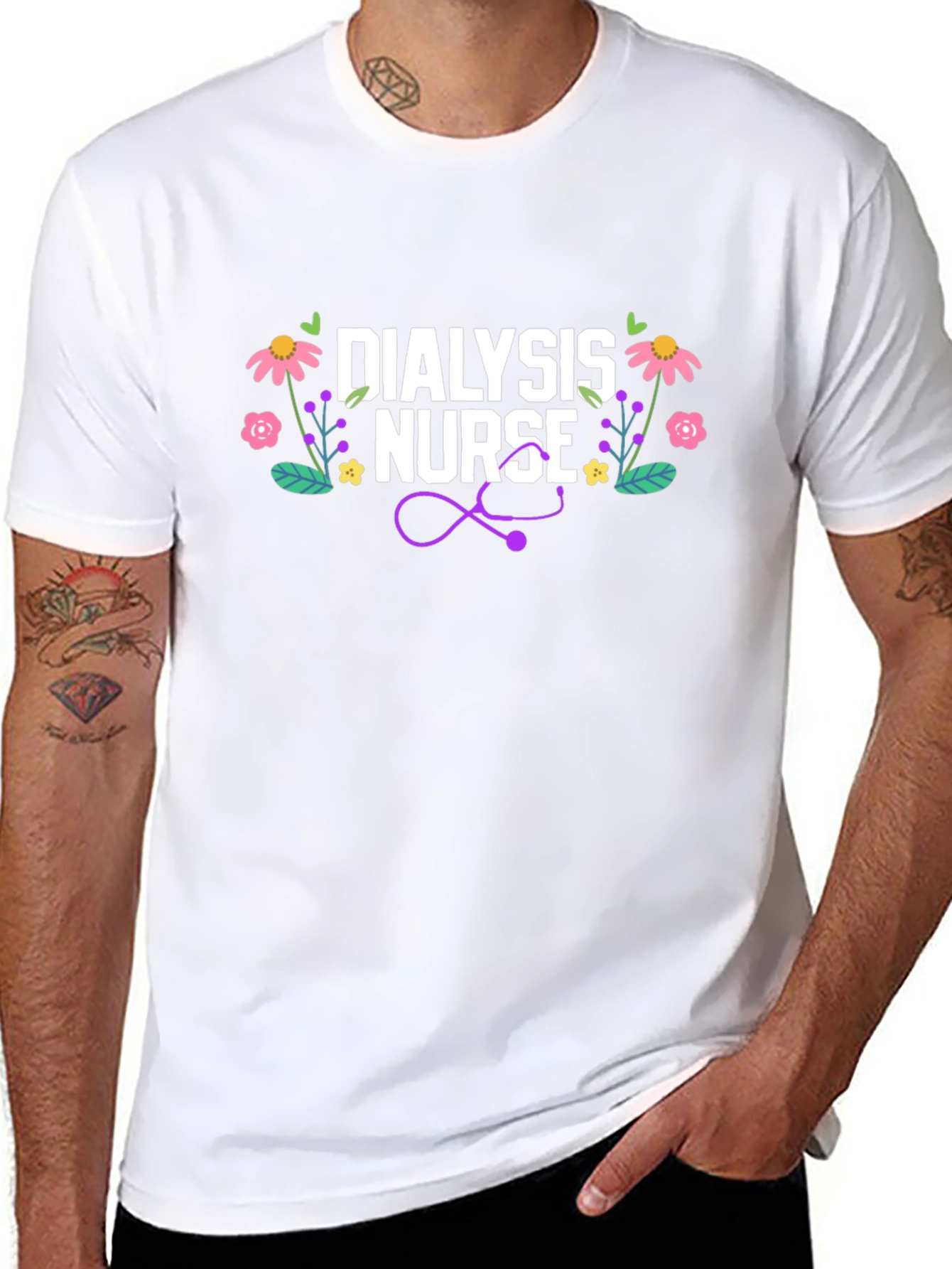 Dialysis Nurse Floral Stethoscope T-Shirt
