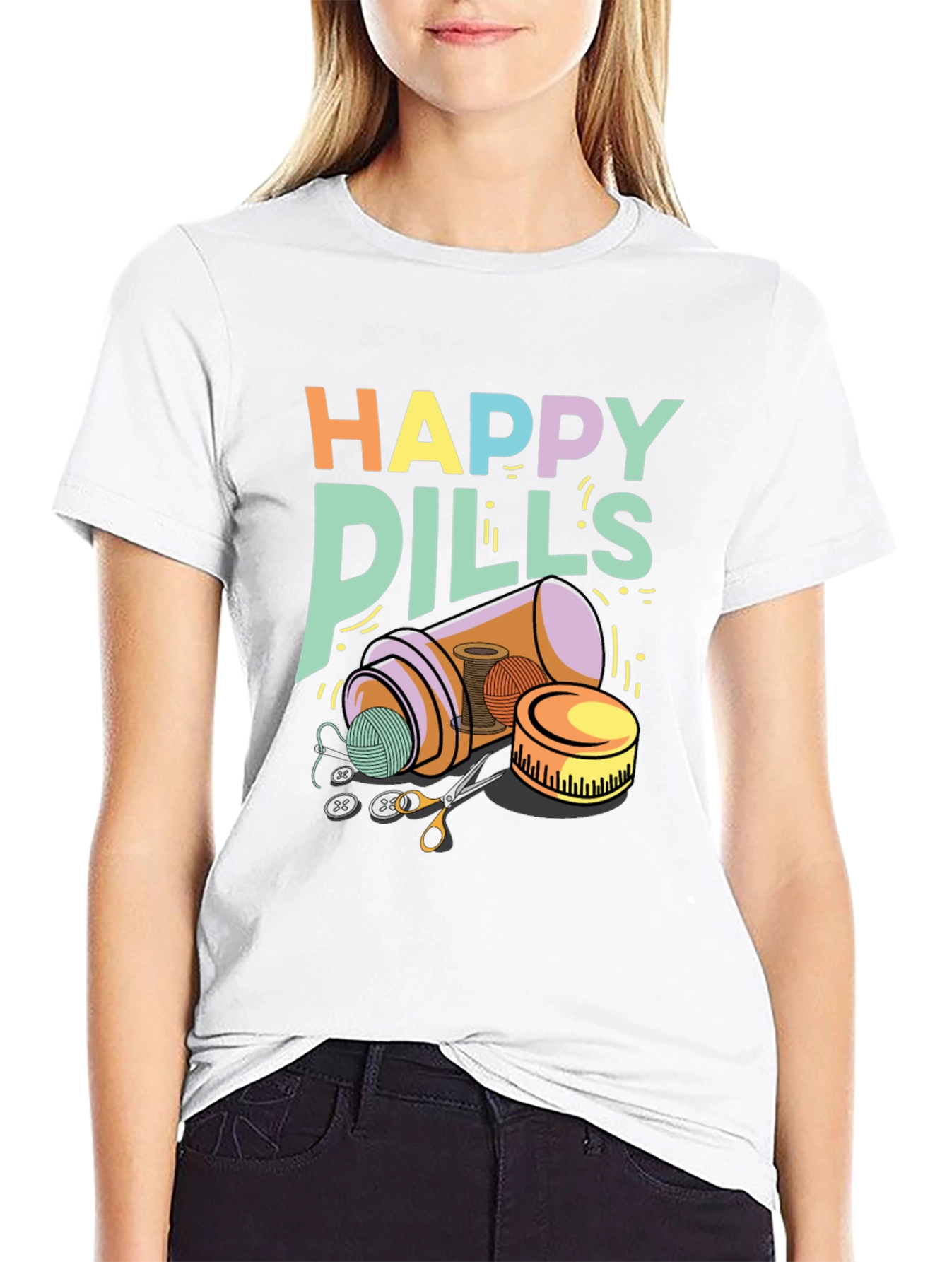 Happy Pills Sewing T-Shirt - Quirky Hobby Tee