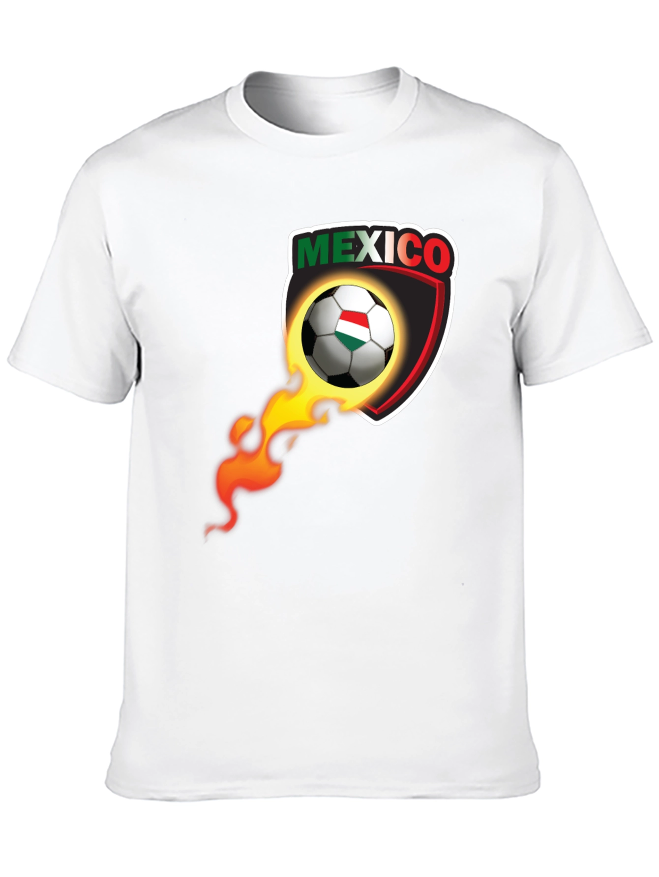 Mexico Soccer Ball Fire Shield Graphic T-Shirt