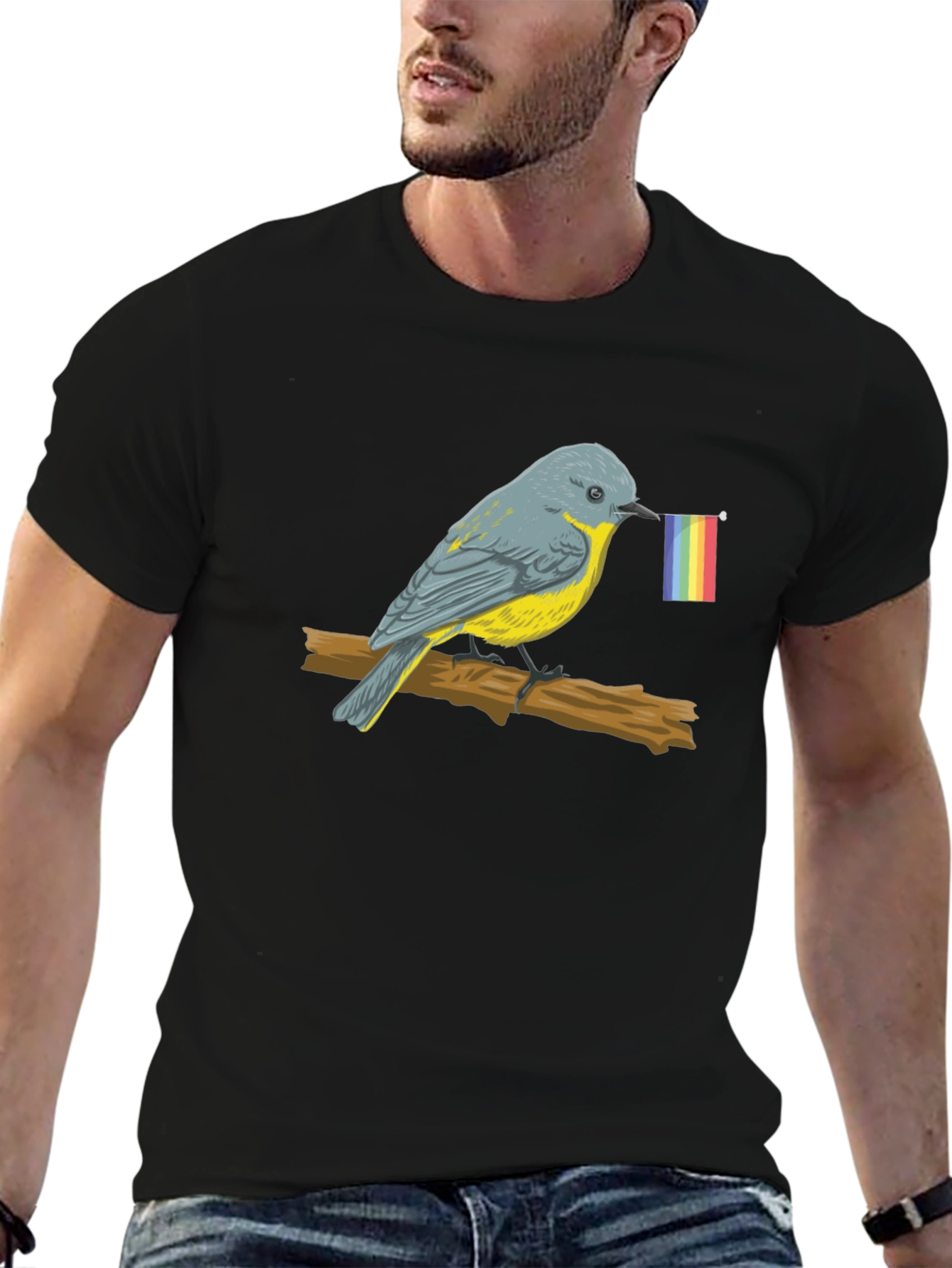 Bird with Pride Flag Graphic Tee - Black