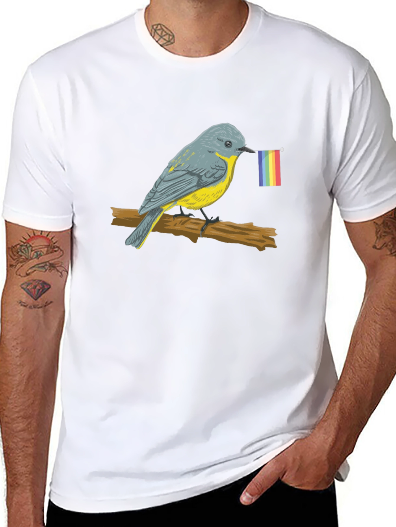 Bird with Pride Flag Graphic Tee - Black