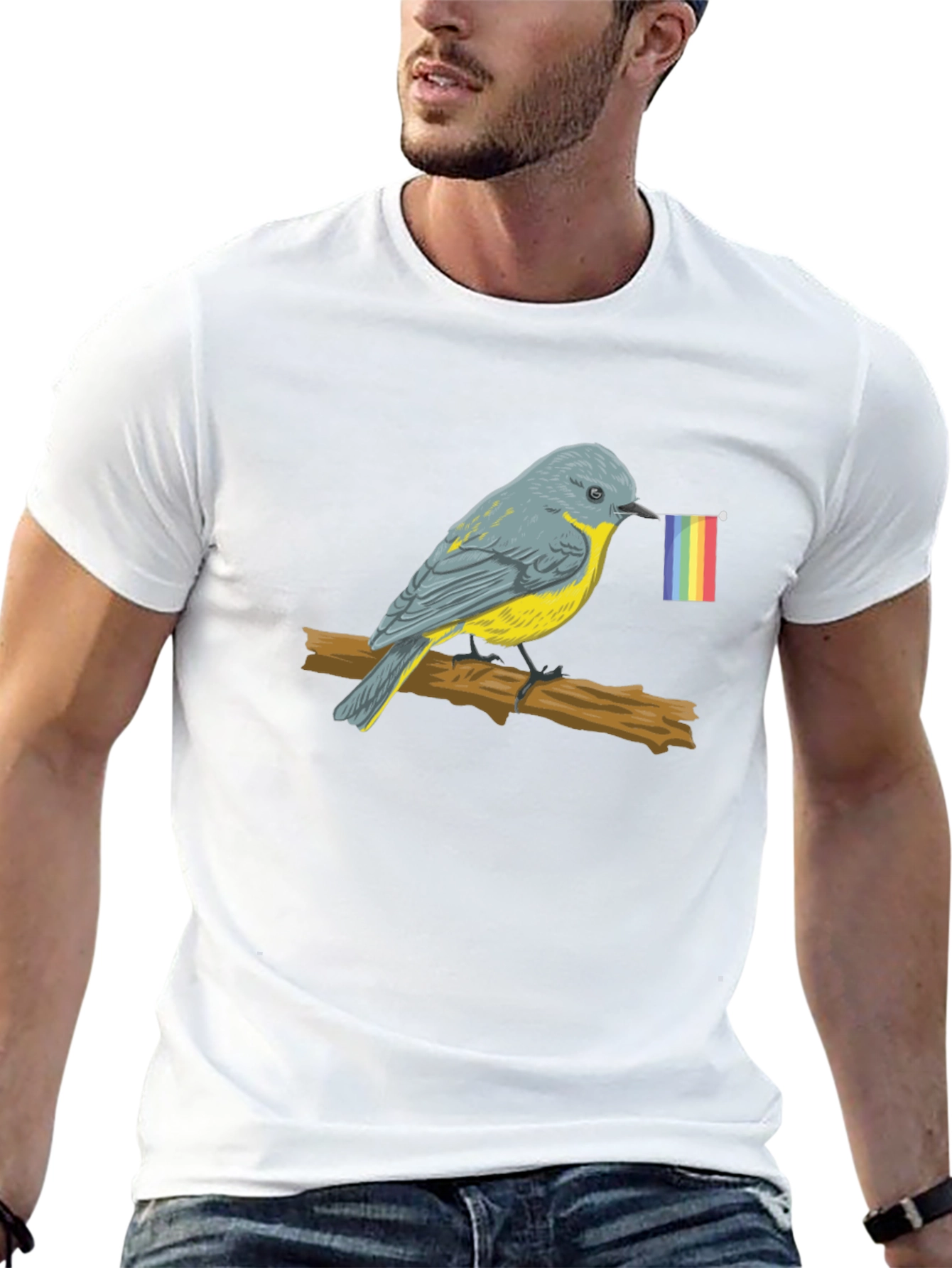 Bird with Pride Flag Graphic Tee - Black