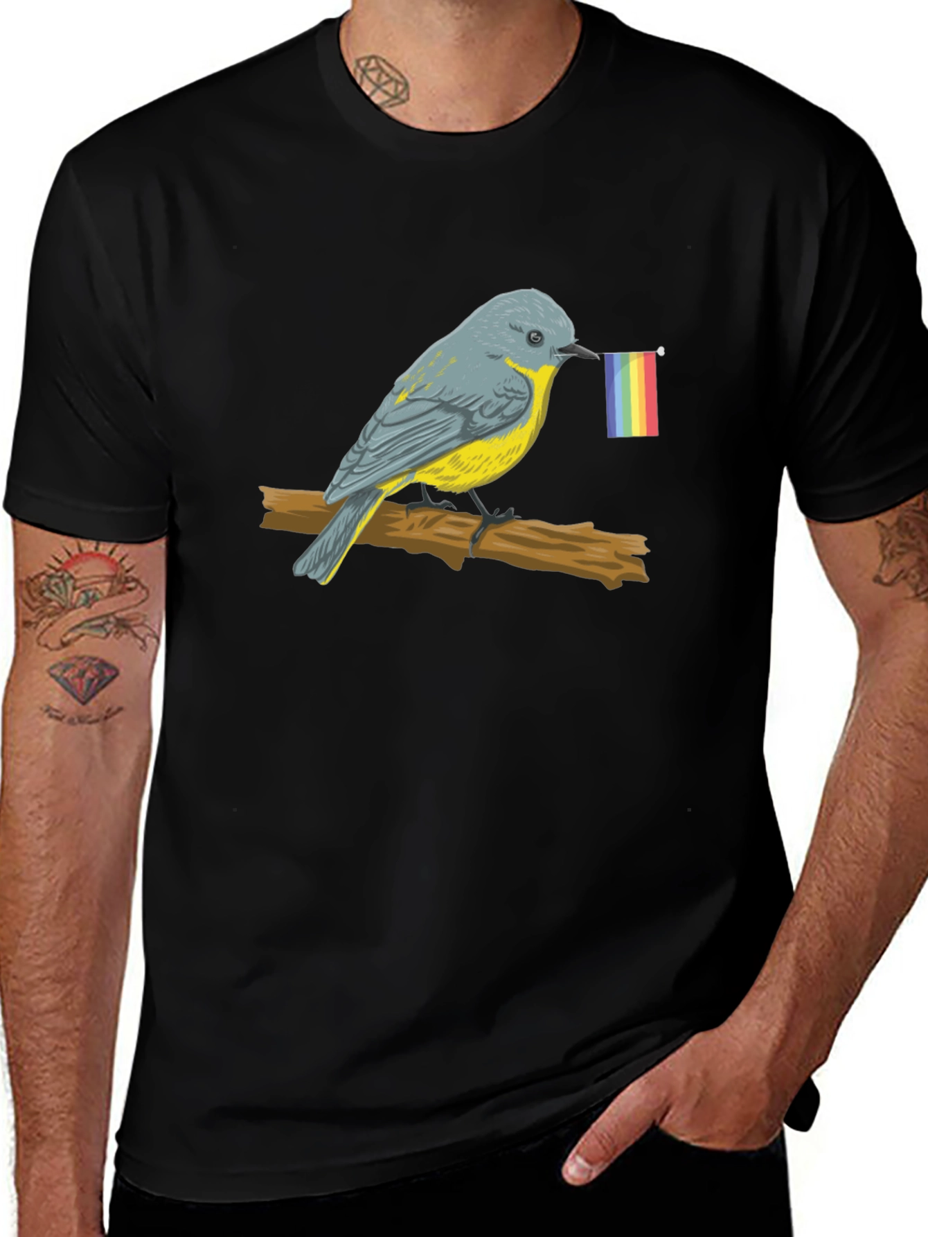Bird with Pride Flag Graphic Tee - Black