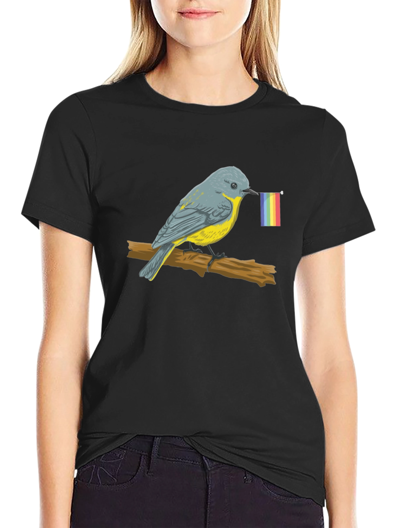 Bird with Pride Flag Graphic Tee - Black