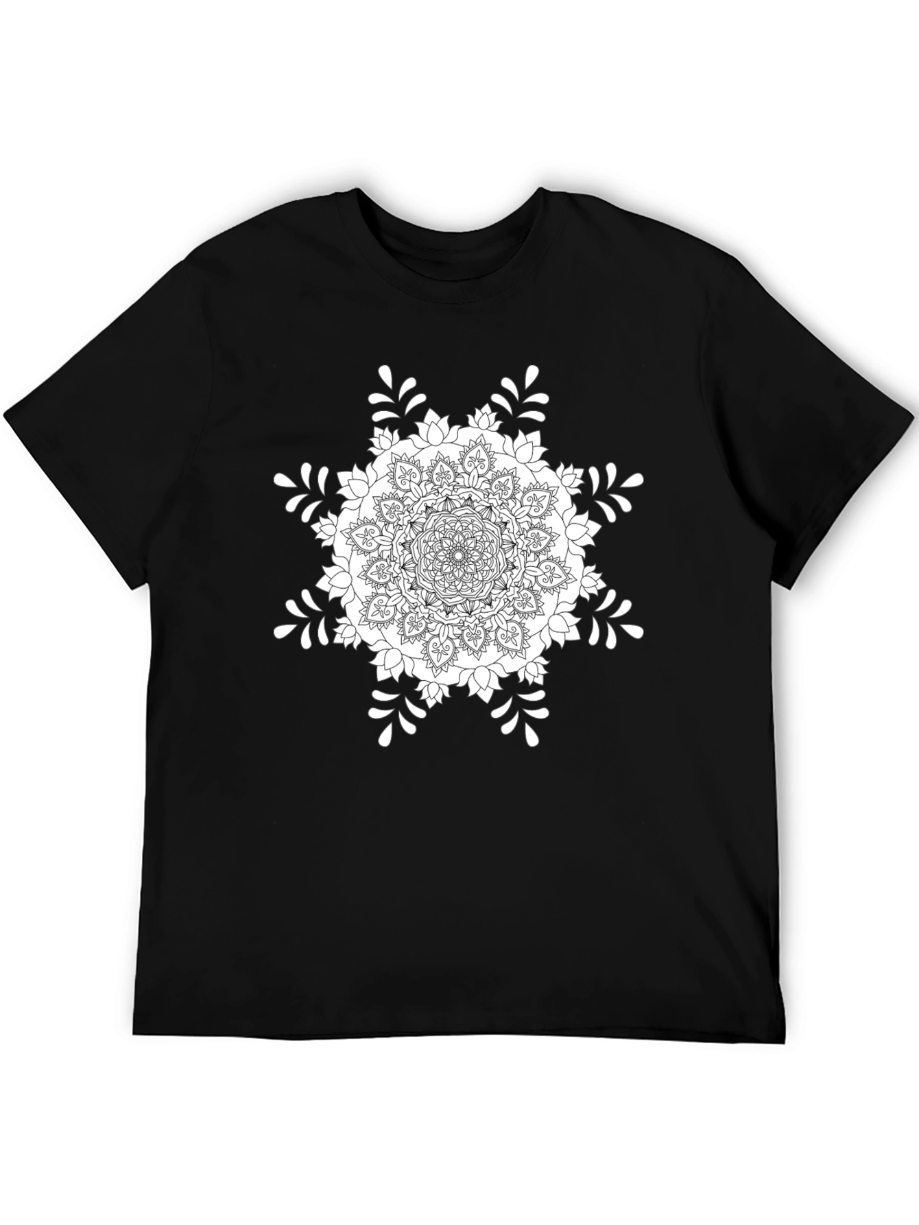 Black T-Shirt with White Mandala Design