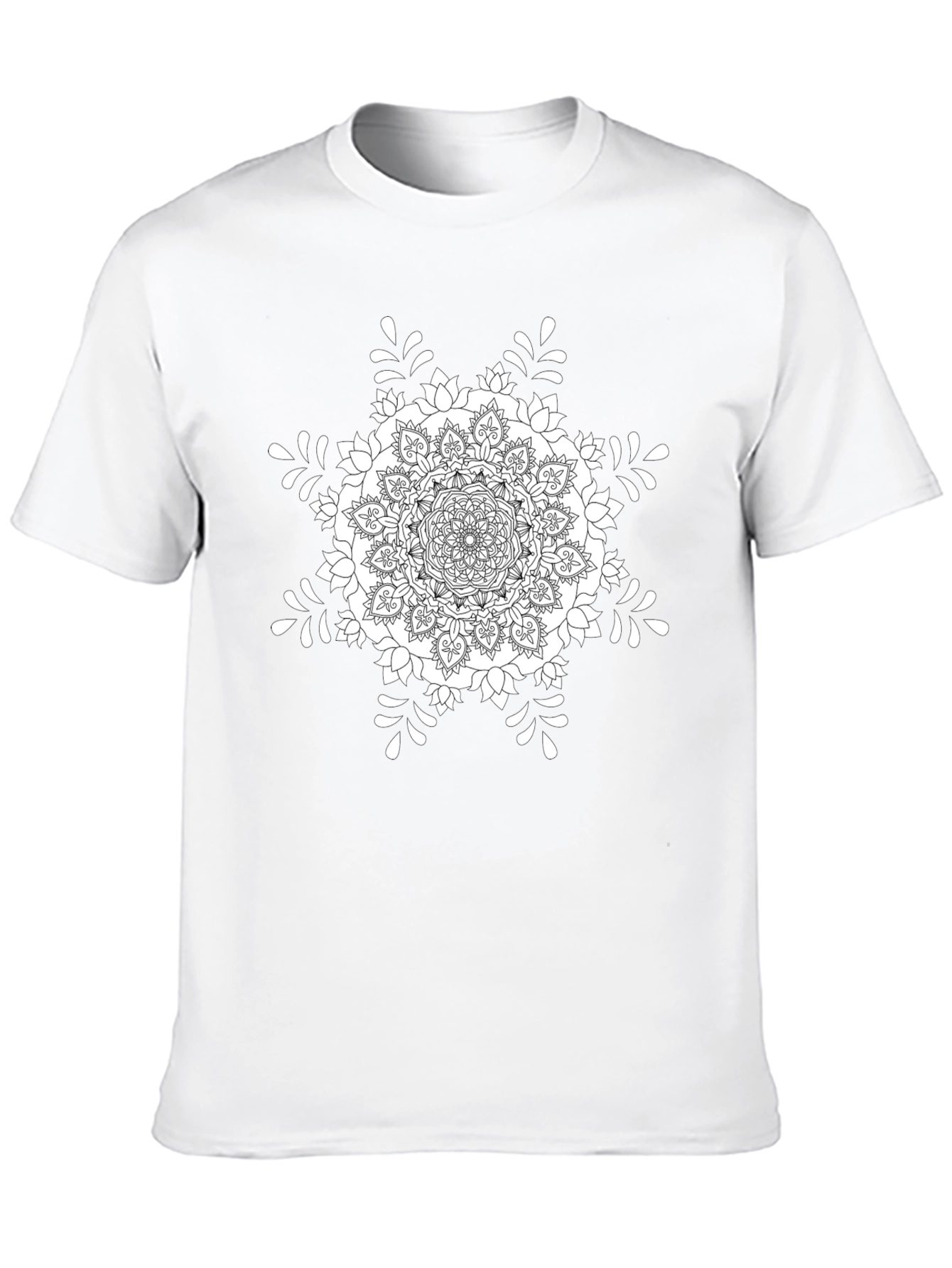 Black T-Shirt with White Mandala Design