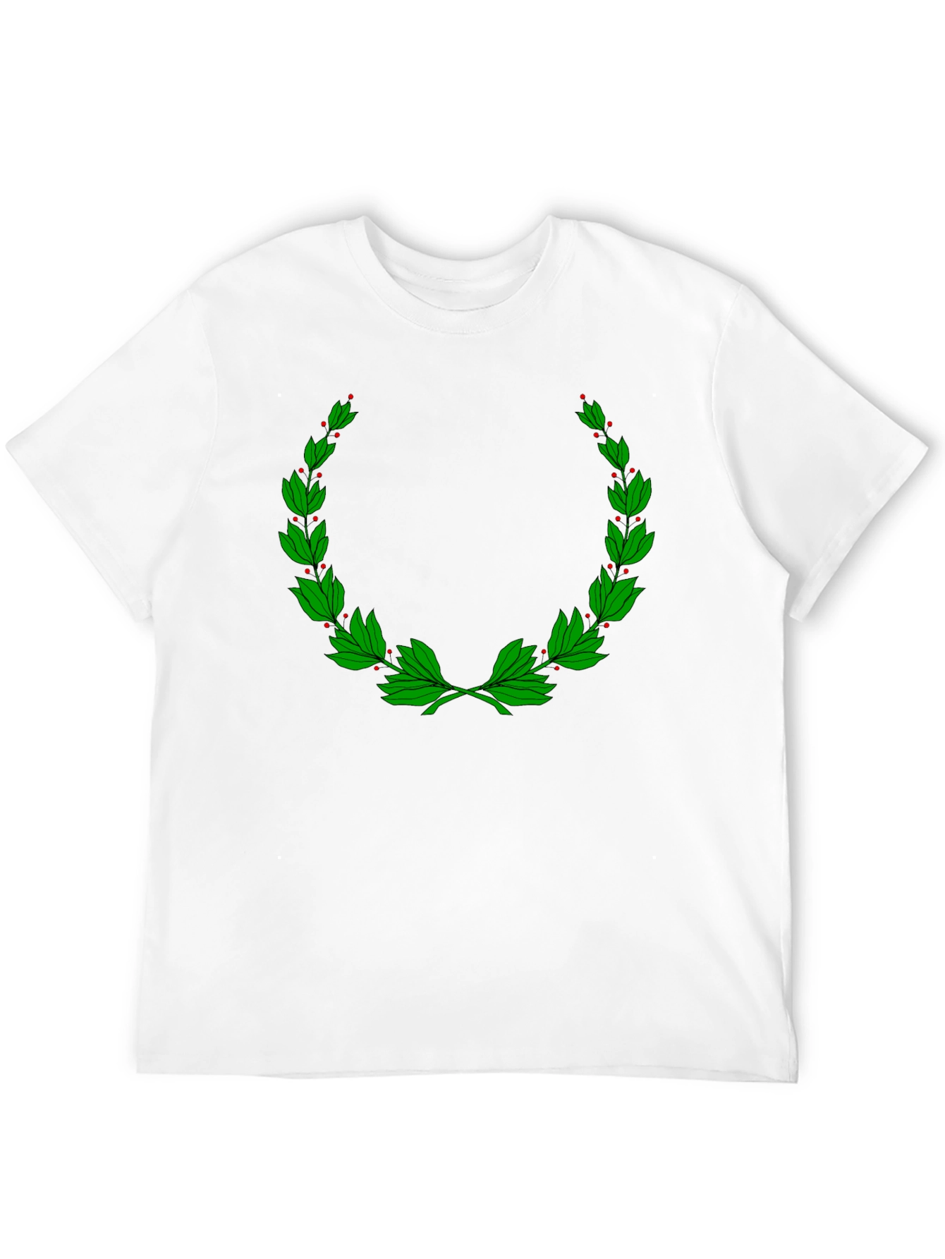 Classic Black T-Shirt with Green Laurel Wreath Design