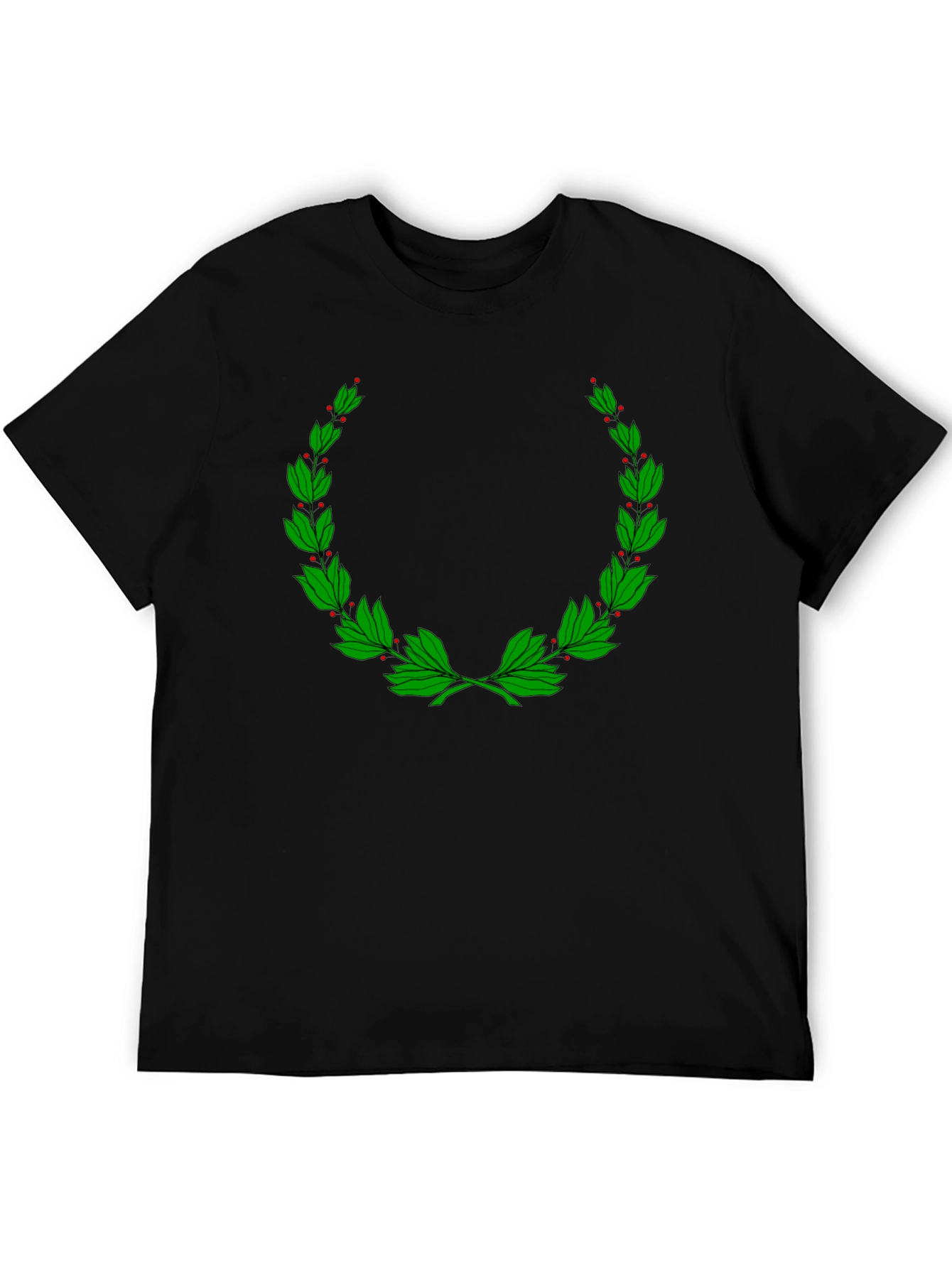 Classic Black T-Shirt with Green Laurel Wreath Design