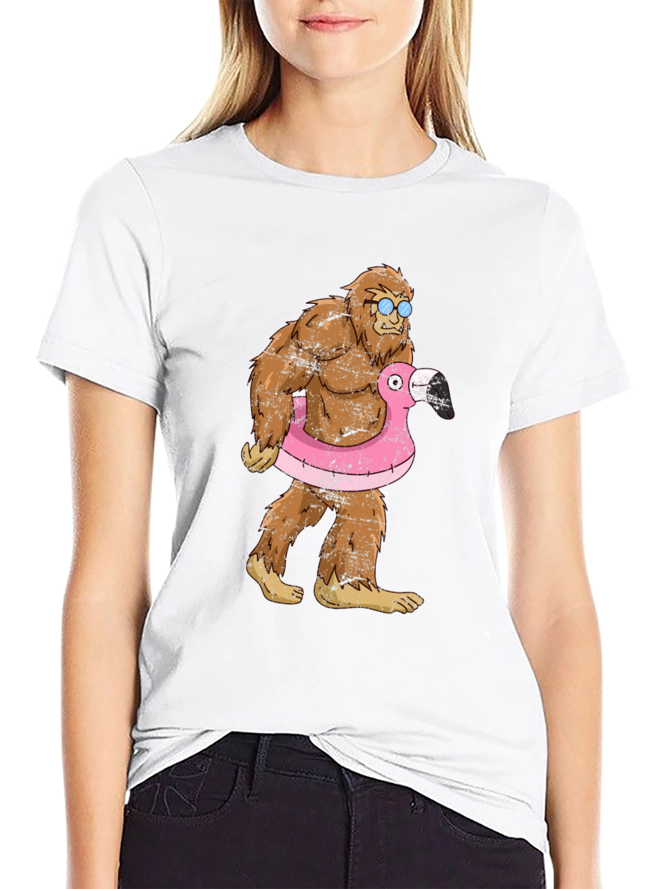 Bigfoot Flamingo Float T-Shirt - Funny Summer Tee