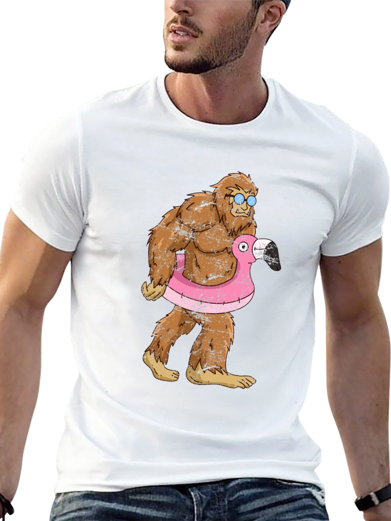 Bigfoot Flamingo Float T-Shirt - Funny Summer Tee