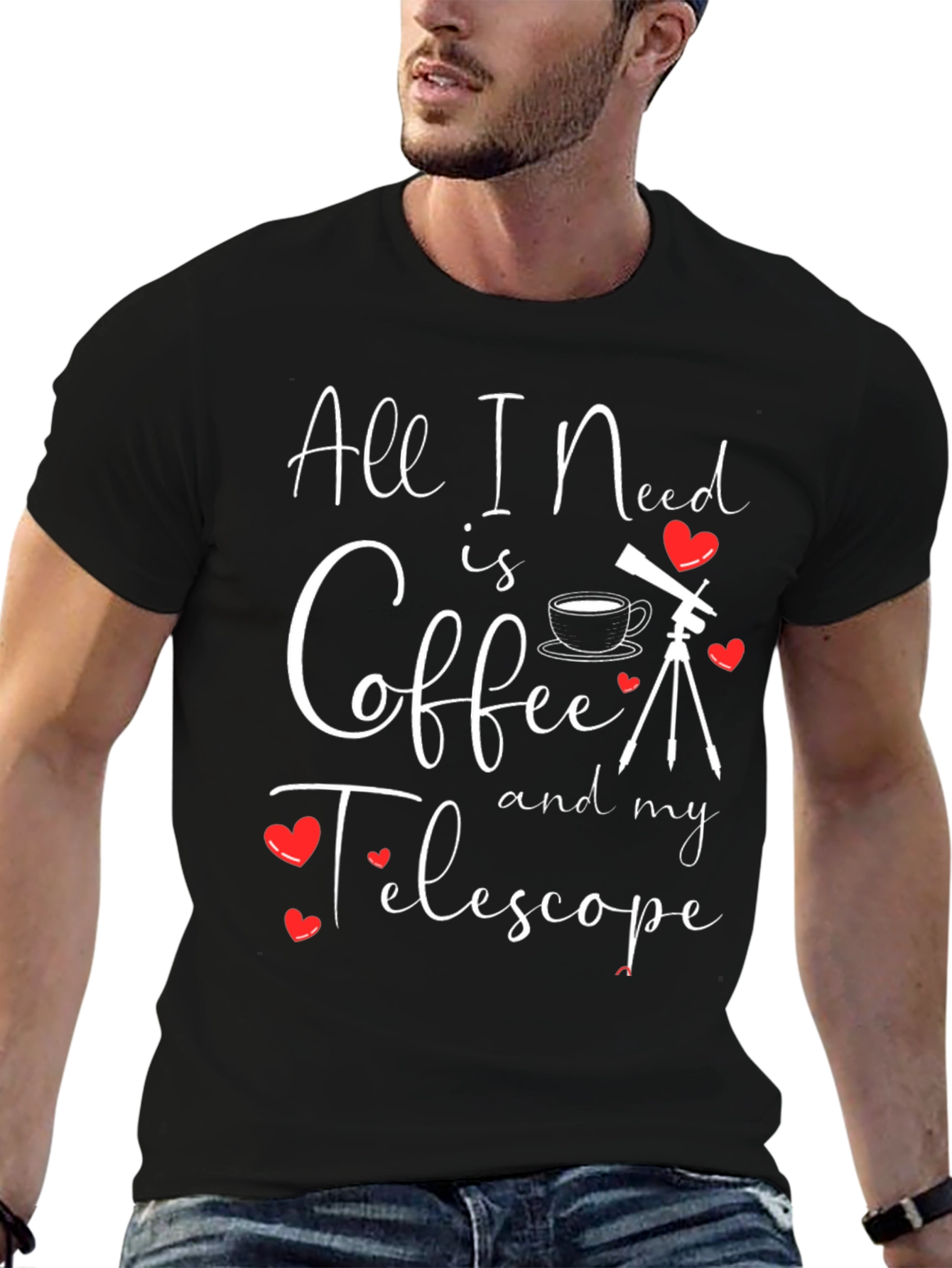 Coffee and Telescope Graphic T-Shirt
