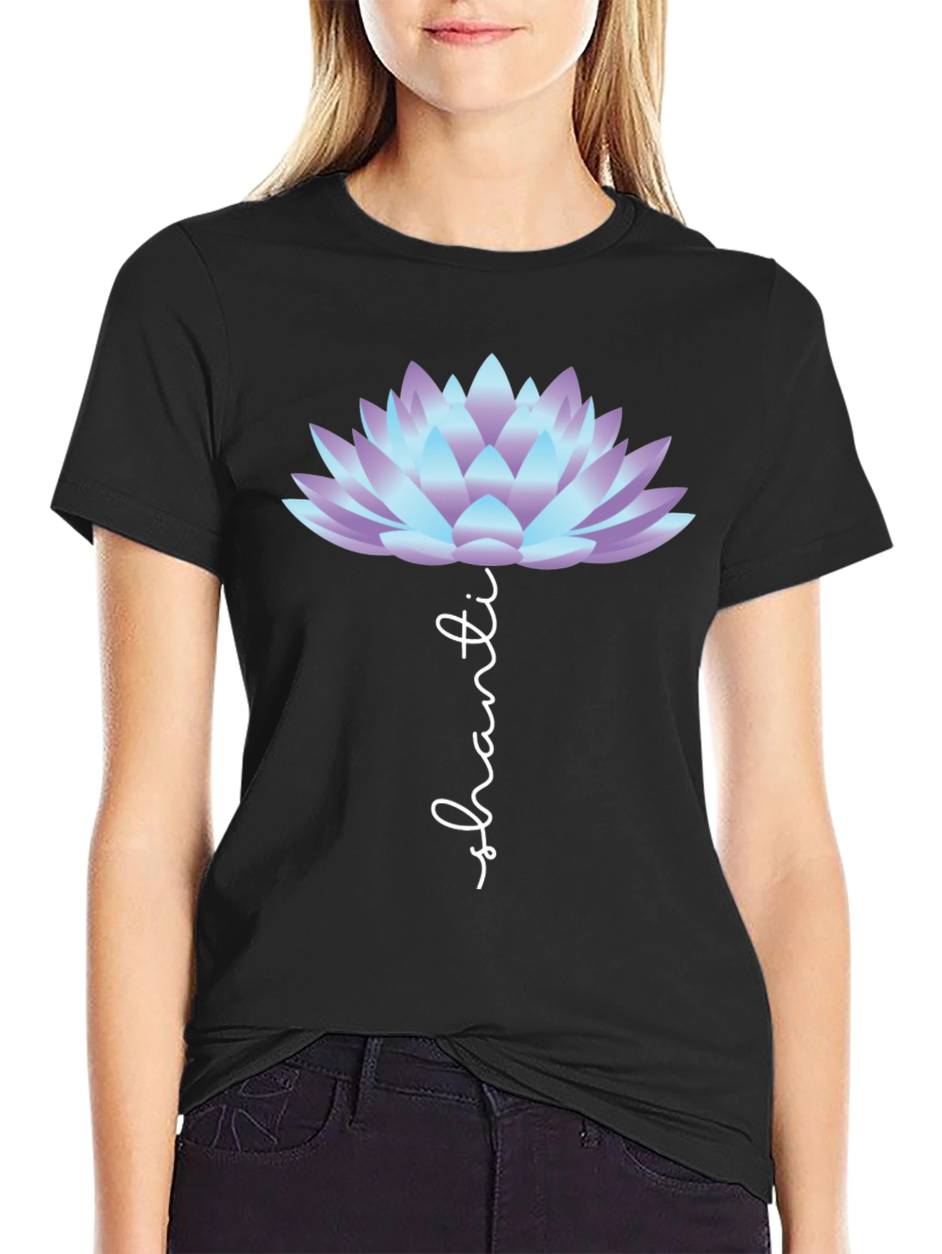 Shanti Lotus Flower Graphic Tee - Black Casual T-Shirt