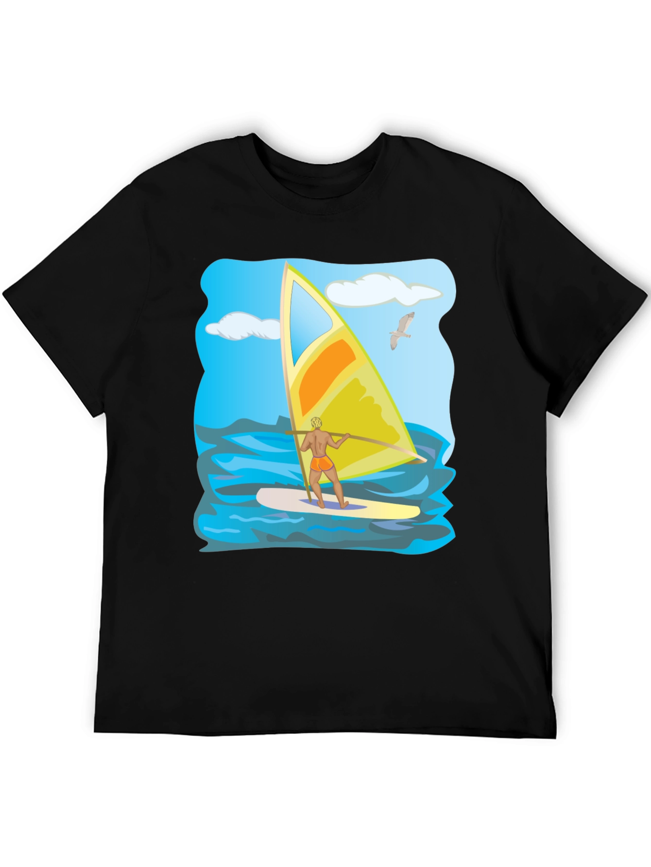 Windsurfing Graphic T-Shirt: Black Cotton Tee