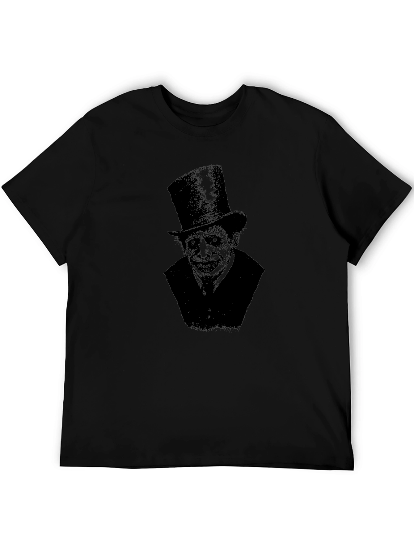 Creepy Top Hat Man Graphic Print Black T-Shirt
