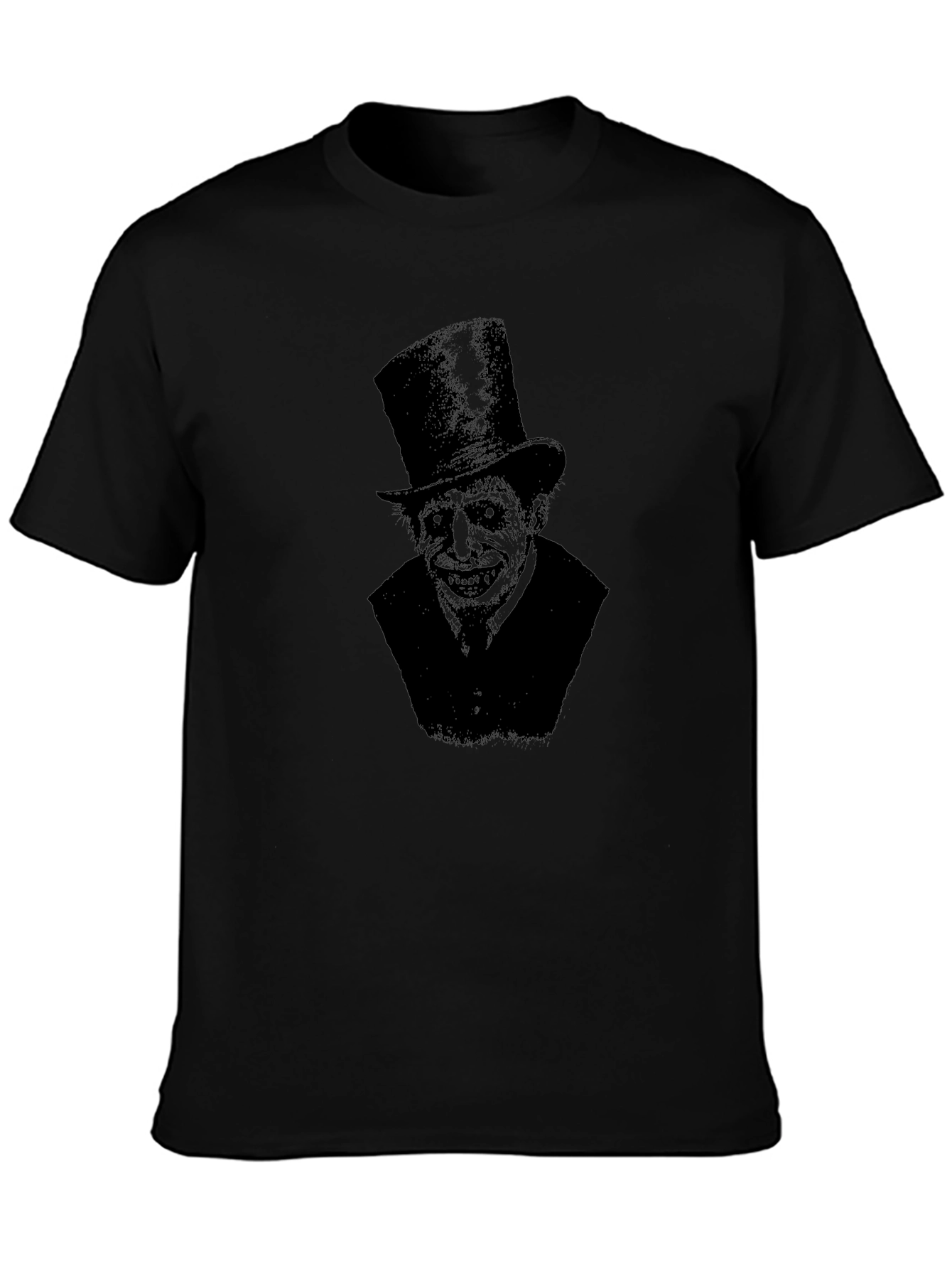 Creepy Top Hat Man Graphic Print Black T-Shirt
