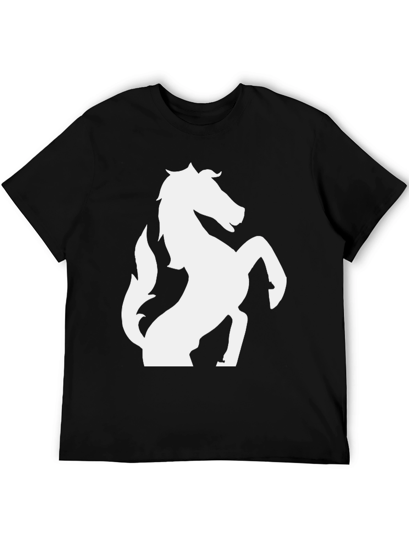 Black T-Shirt with White Horse Graphic