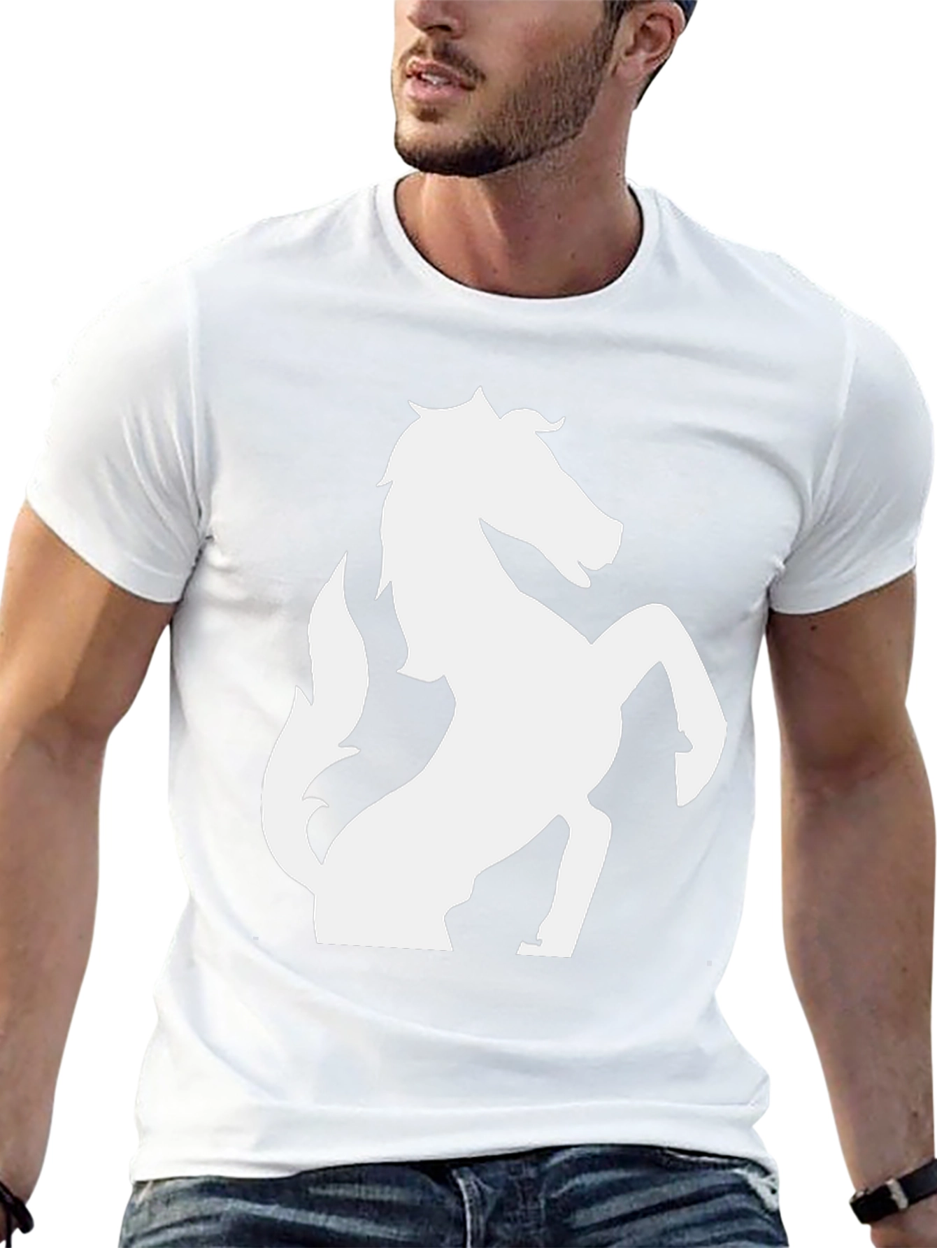 Black T-Shirt with White Horse Graphic