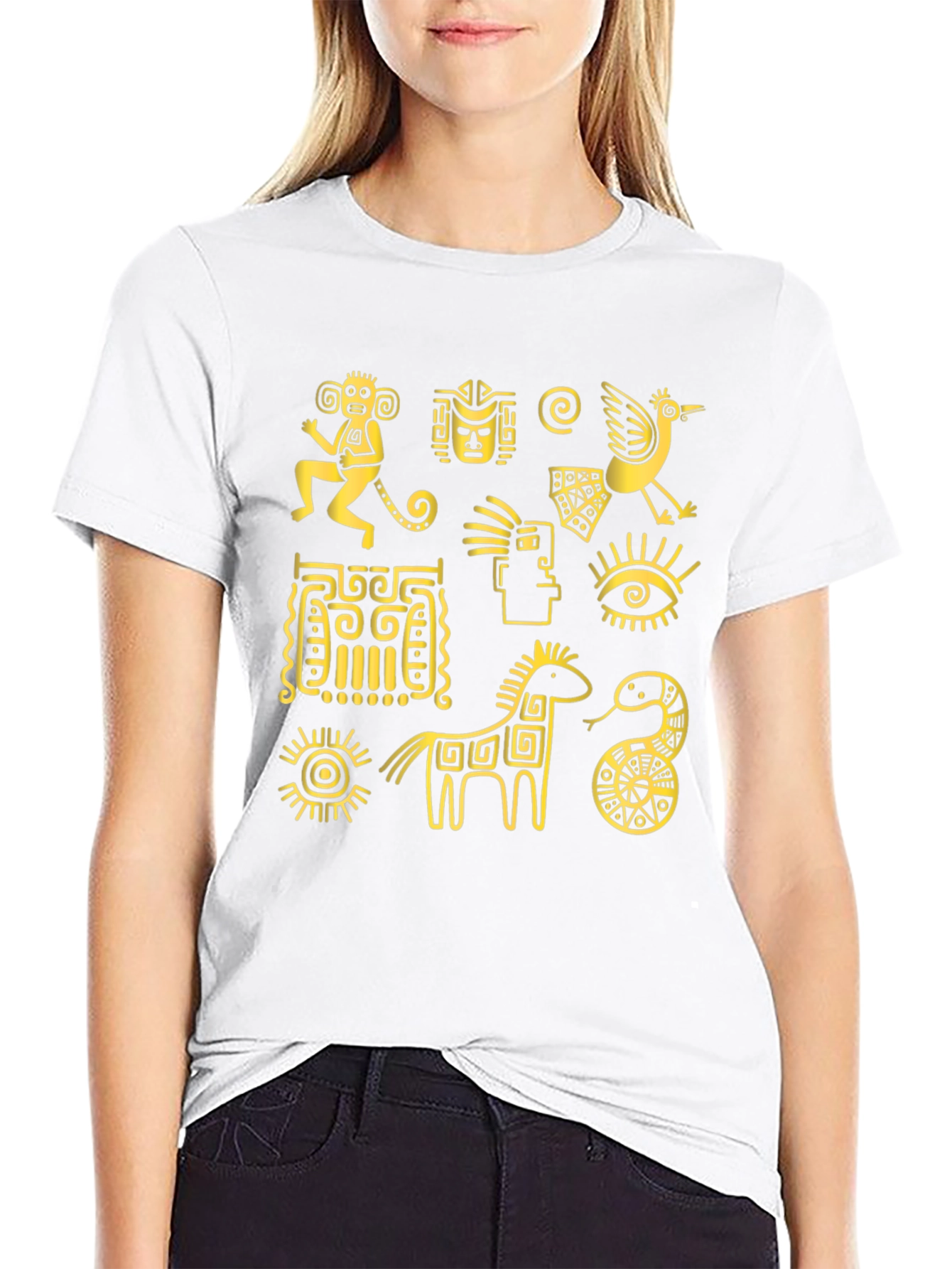 Aztec Art Graphic Tee - Black Cotton T-Shirt