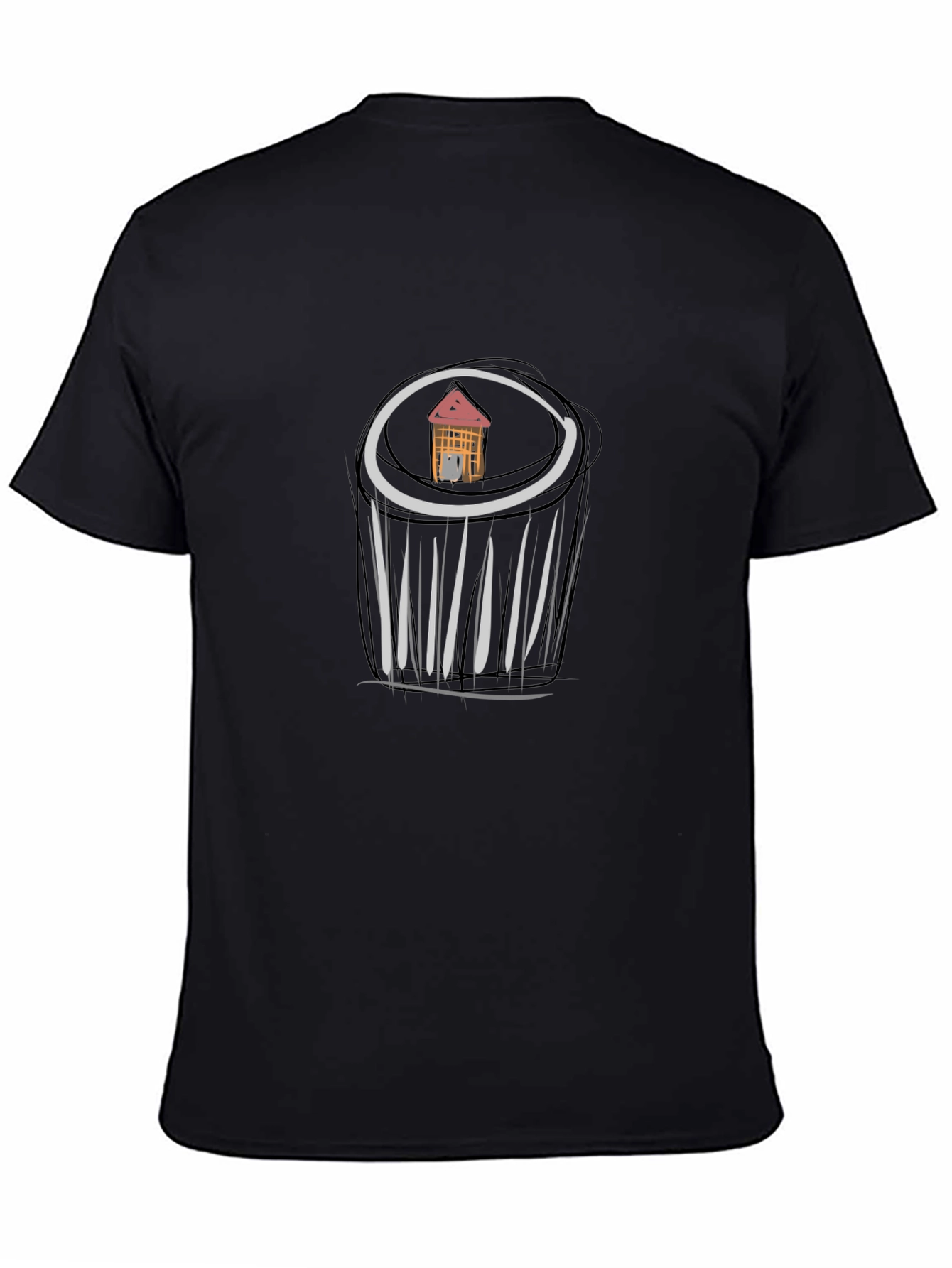 Unique Black T-Shirt with House Sketch
