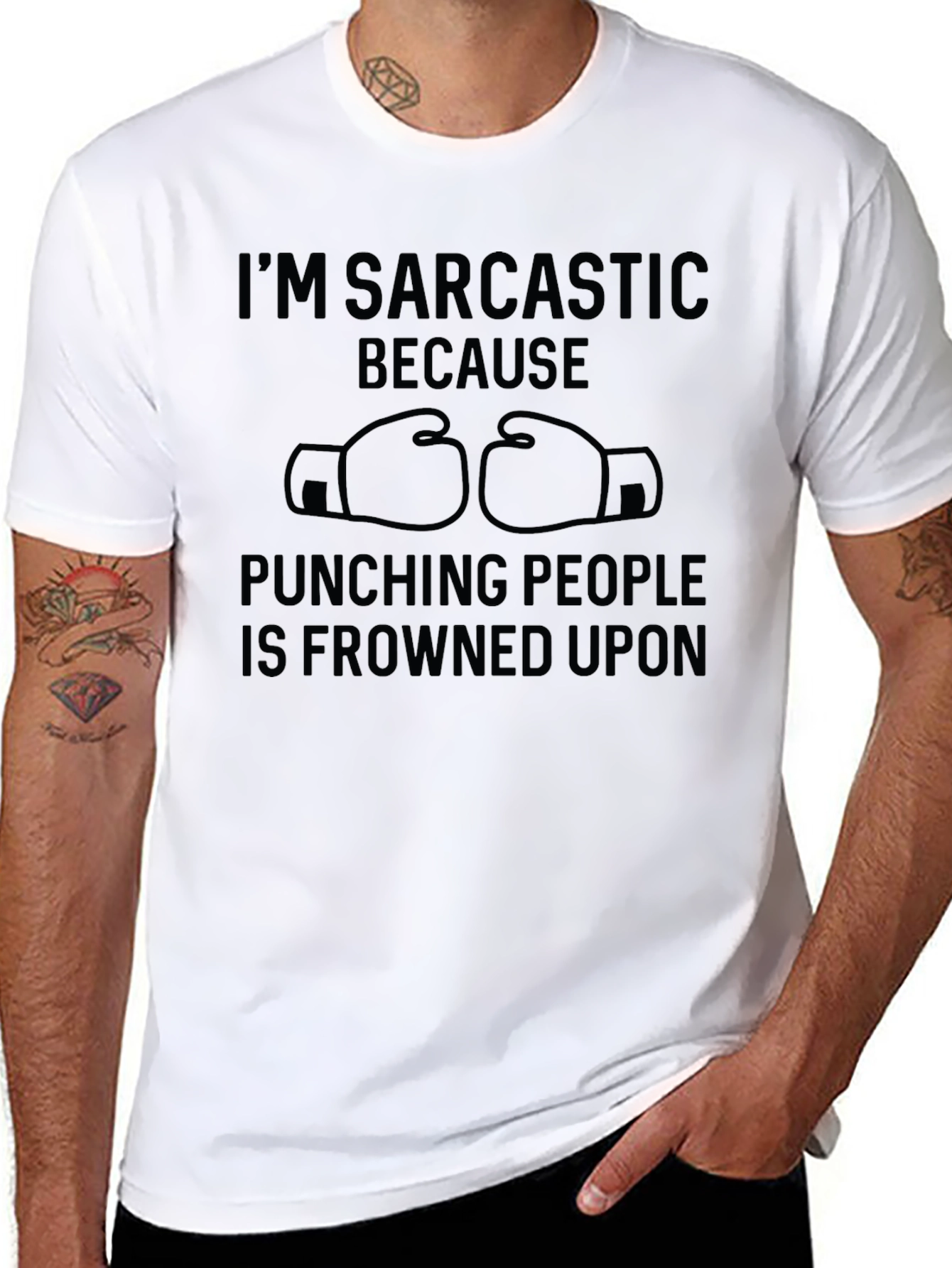 Sarcastic Punching People Graphic Tee - Black