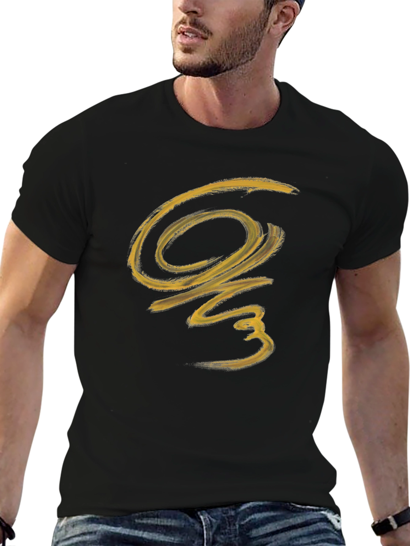 Abstract Brushstroke Graphic Black T-Shirt