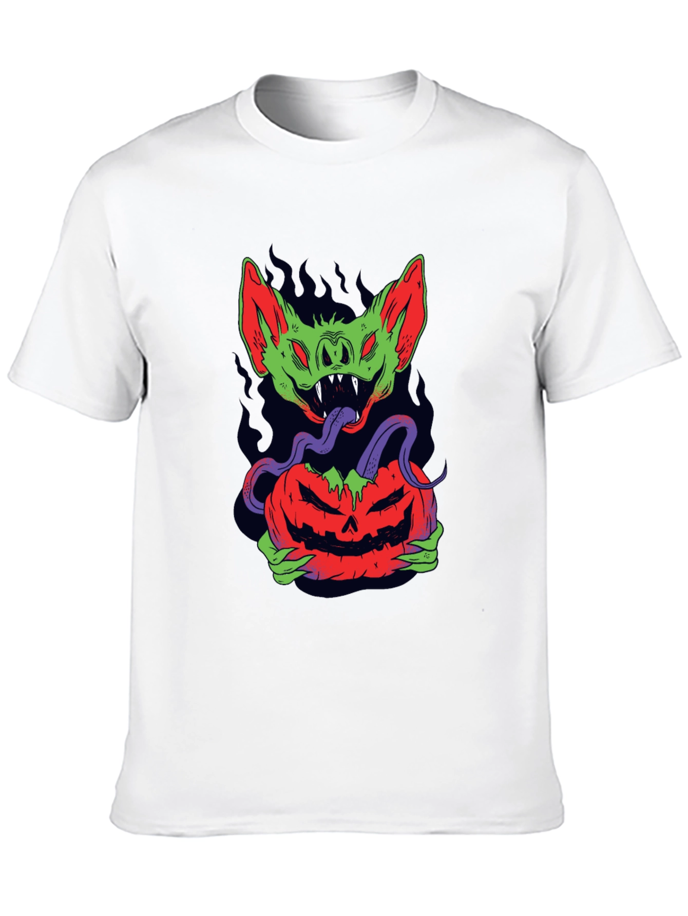 Halloween Bat Pumpkin Graphic Tee - Mens Black T-Shirt