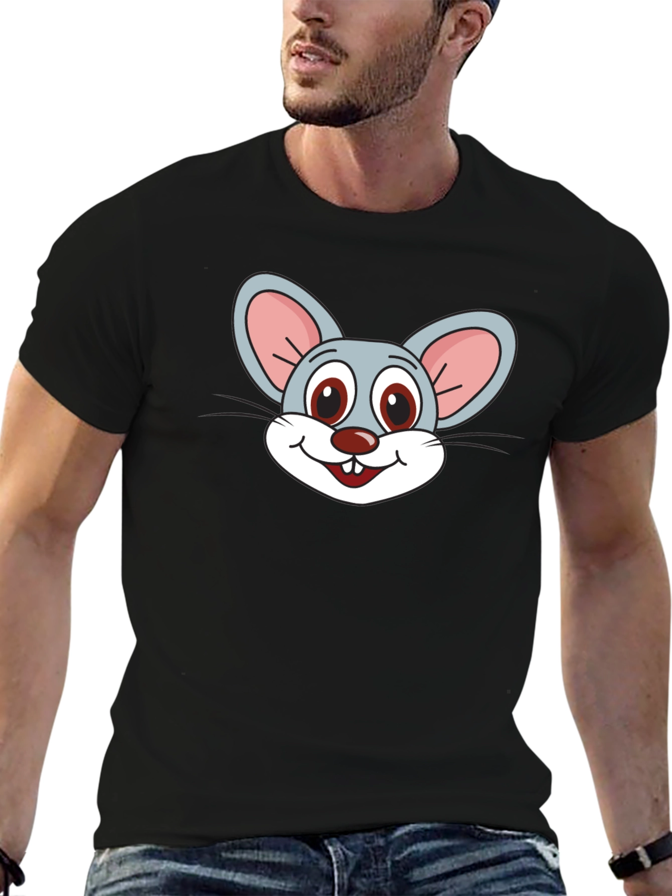 Cartoon Mouse Graphic Black T-Shirt