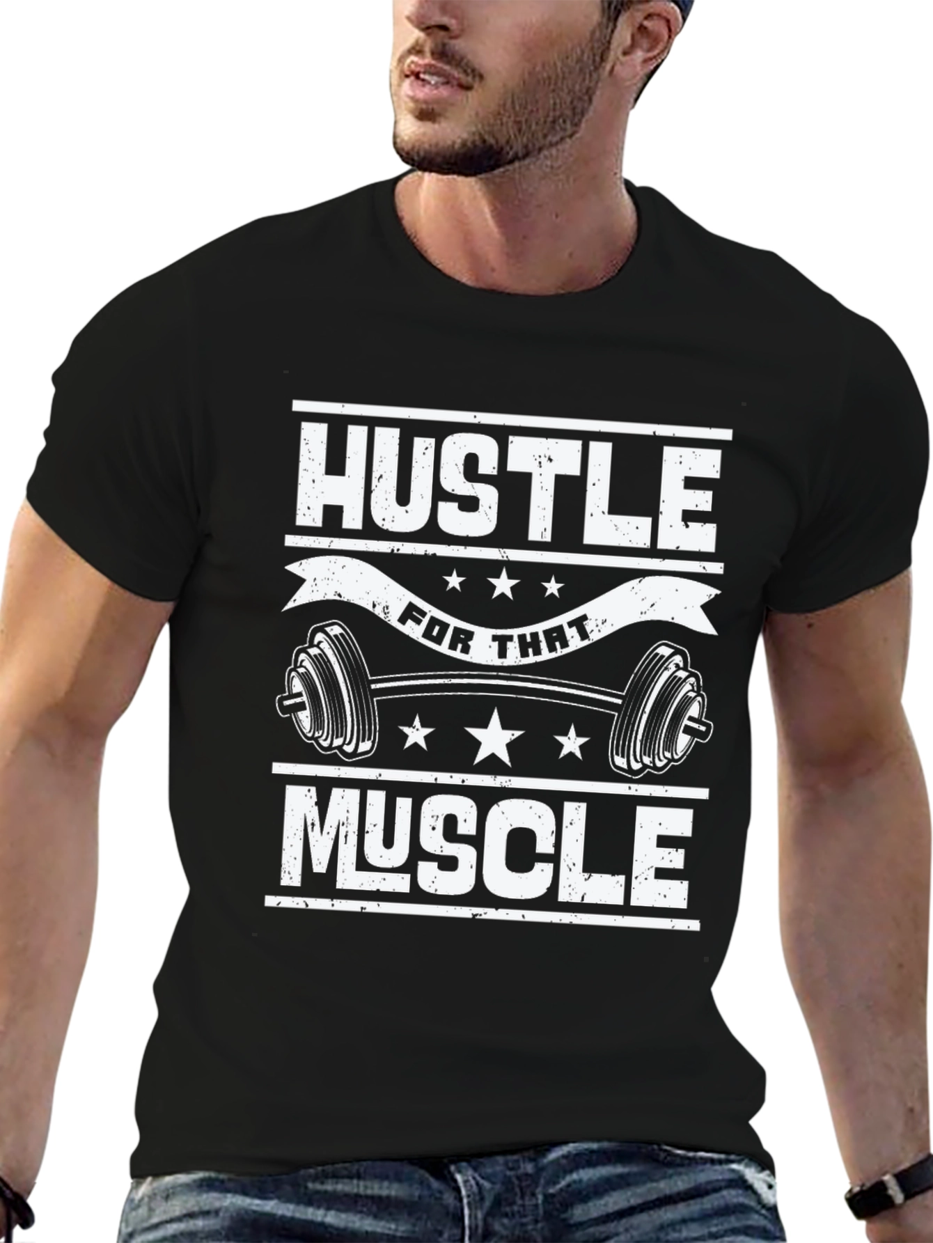Hustle for That Muscle Black Graphic T-Shirt