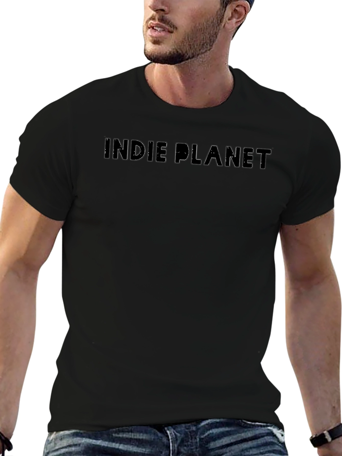 Indie Planet Graphic Tee - Black Casual T-Shirt