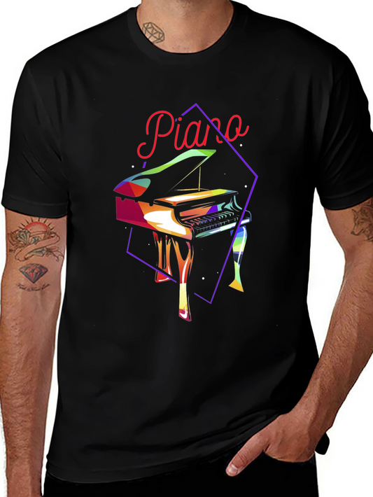 Piano Graphic T-Shirt - Colorful Musical Tee