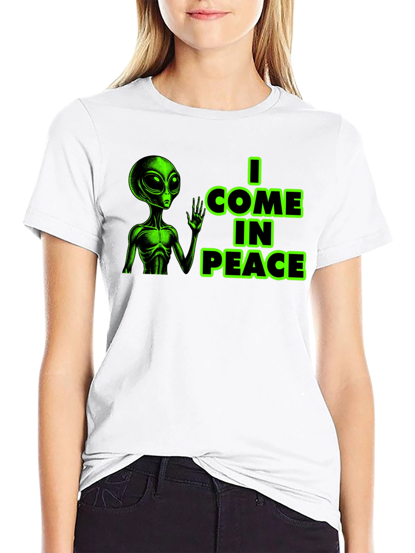 I Come In Peace Alien Graphic Tee - Black
